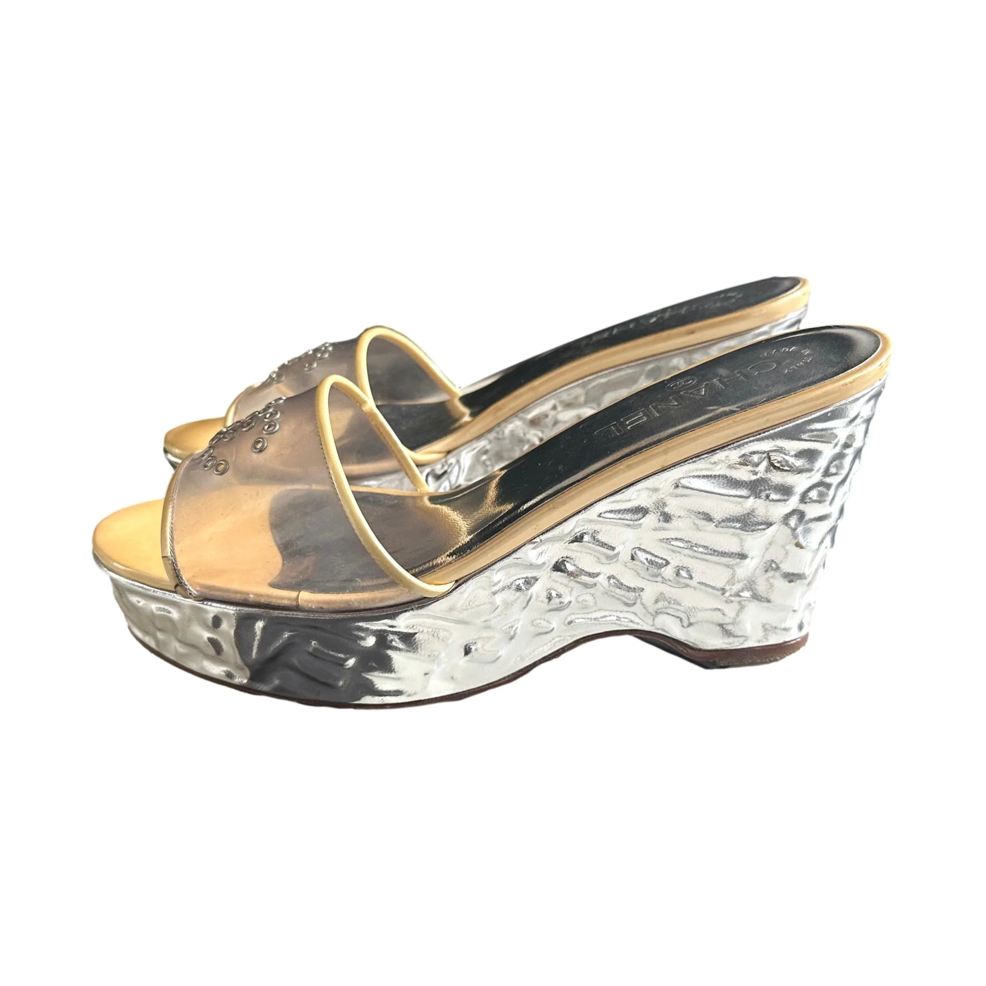Chanel Silver Studded Platform Heels - Image 2