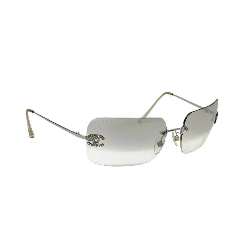 Chanel Smoke Rhinestone Logo Rimless Sunglasses