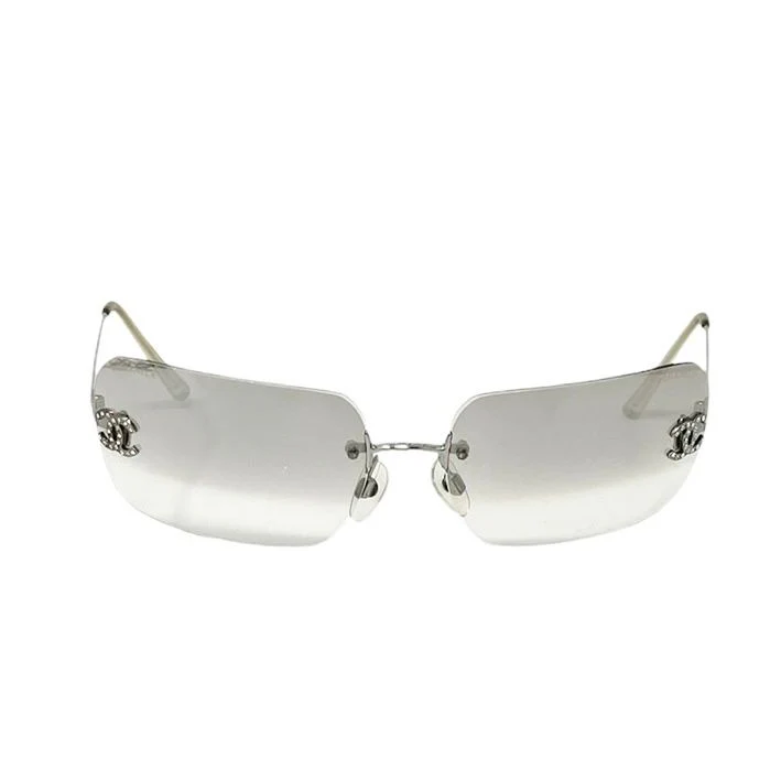 Chanel Smoke Rhinestone Logo Rimless Sunglasses - Image 2