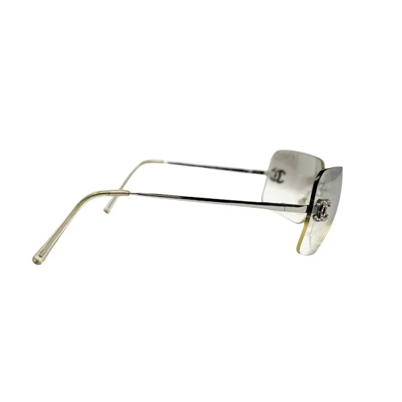 Chanel Smoke Rhinestone Logo Rimless Sunglasses - Image 3