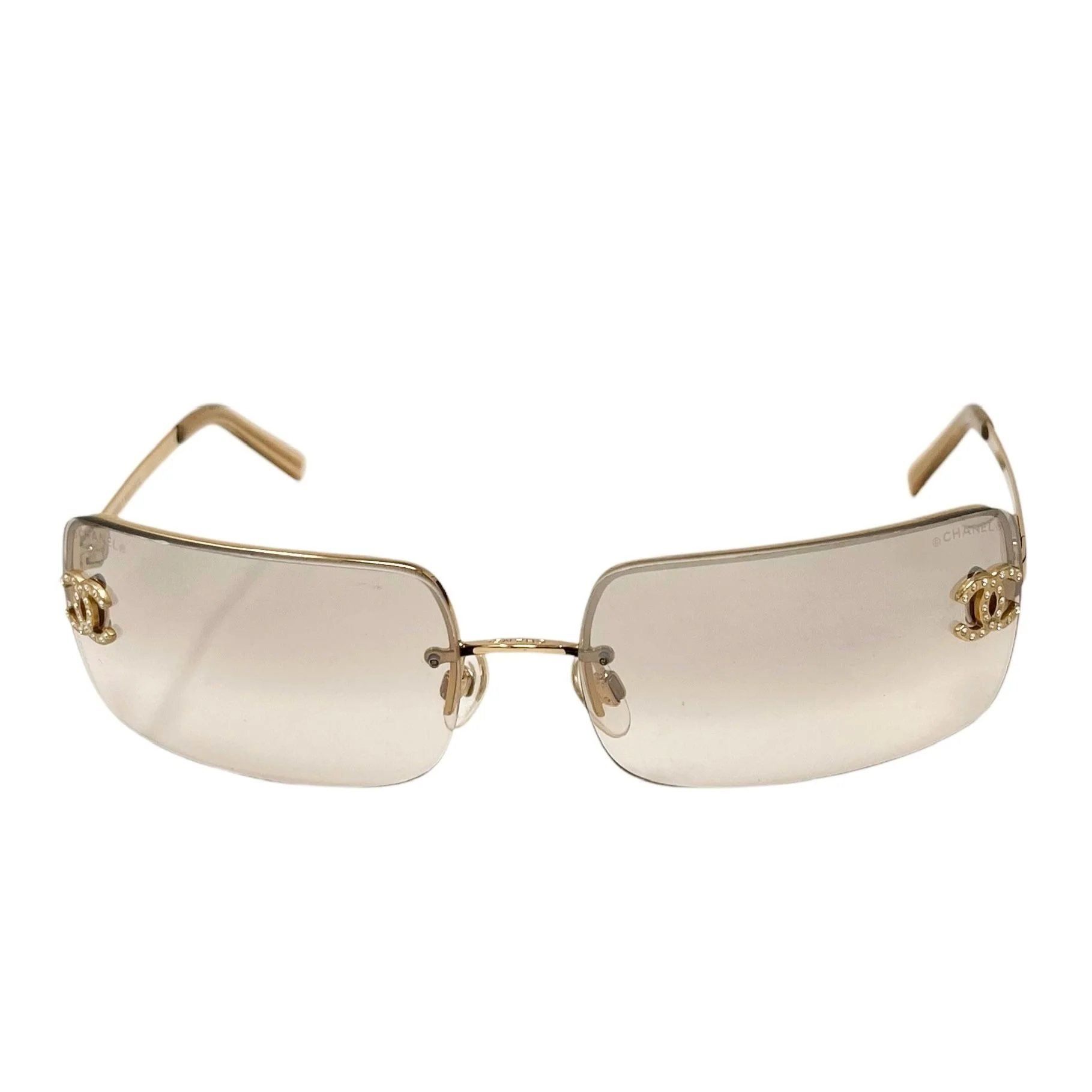 Chanel Smoke Rhinestone Logo Rimless Sunglasses