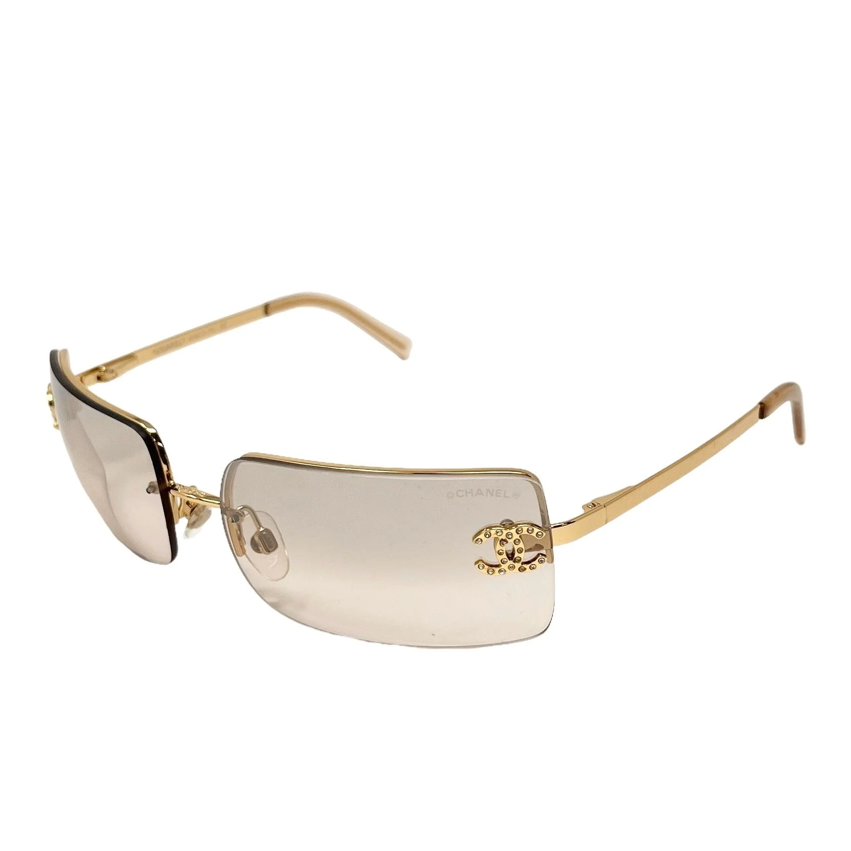 Chanel Smoke Rhinestone Logo Rimless Sunglasses - Image 2