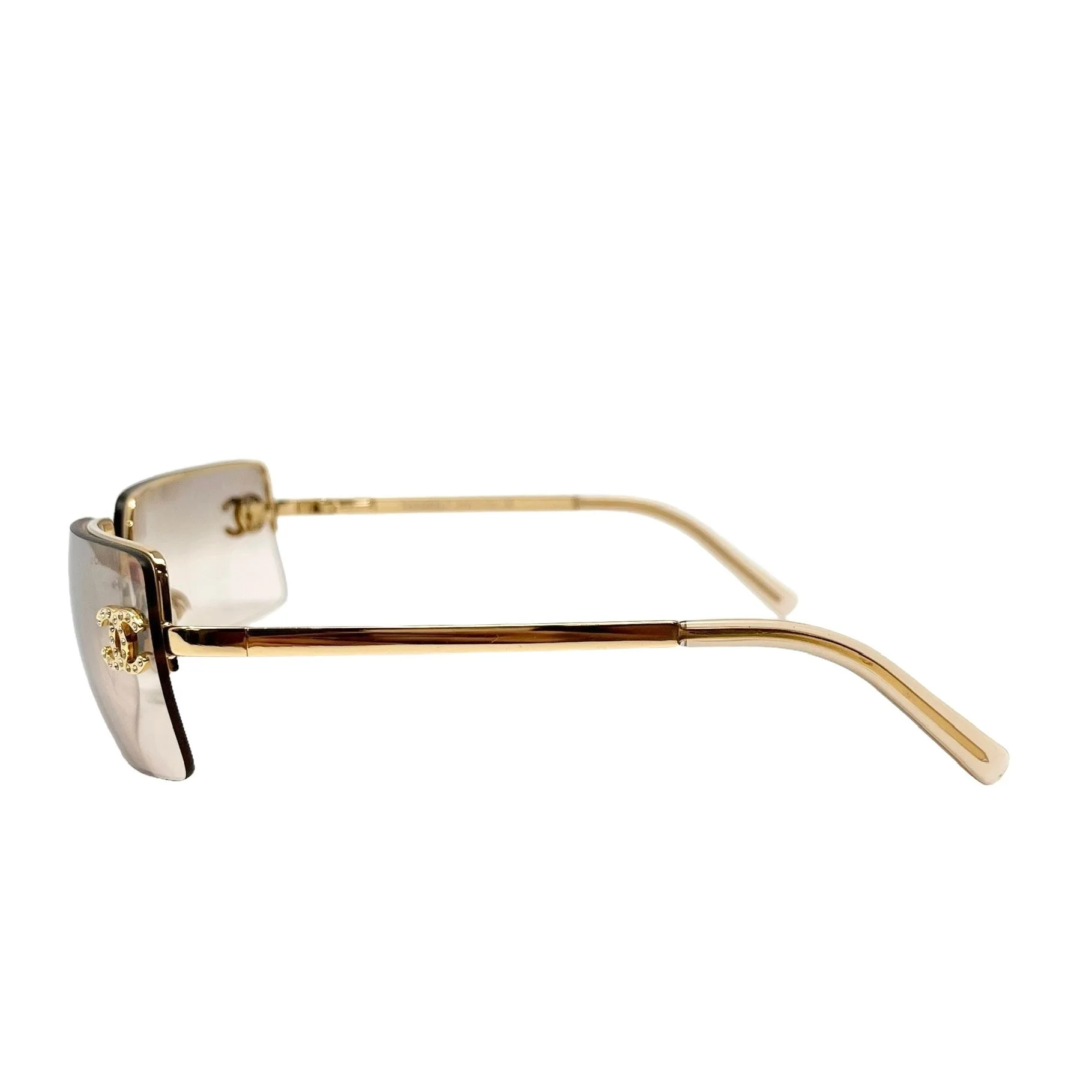 Chanel Smoke Rhinestone Logo Rimless Sunglasses - Image 3