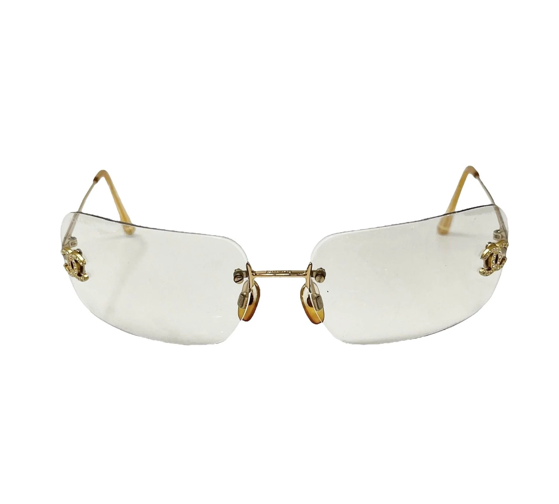 Chanel Clear Rhinestone Rimless Sunglasses - Image 3