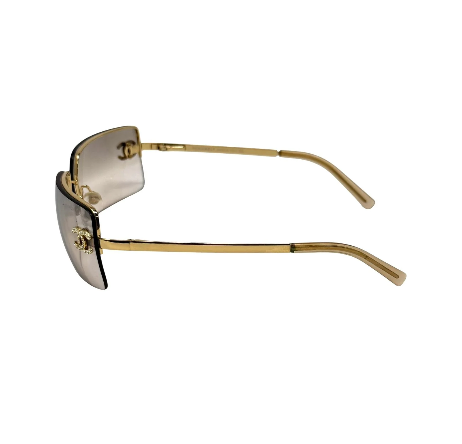Chanel Smoke Rhinestone Rimless Sunglasses - Image 3