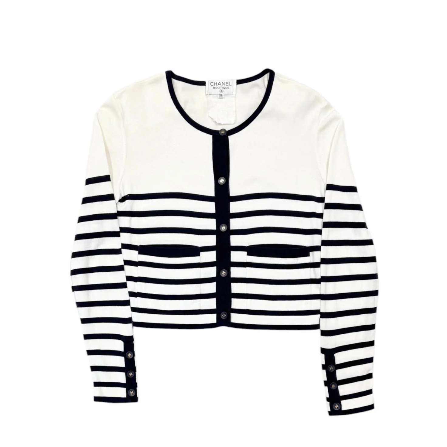 Chanel Navy Striped Cropped Cardigan