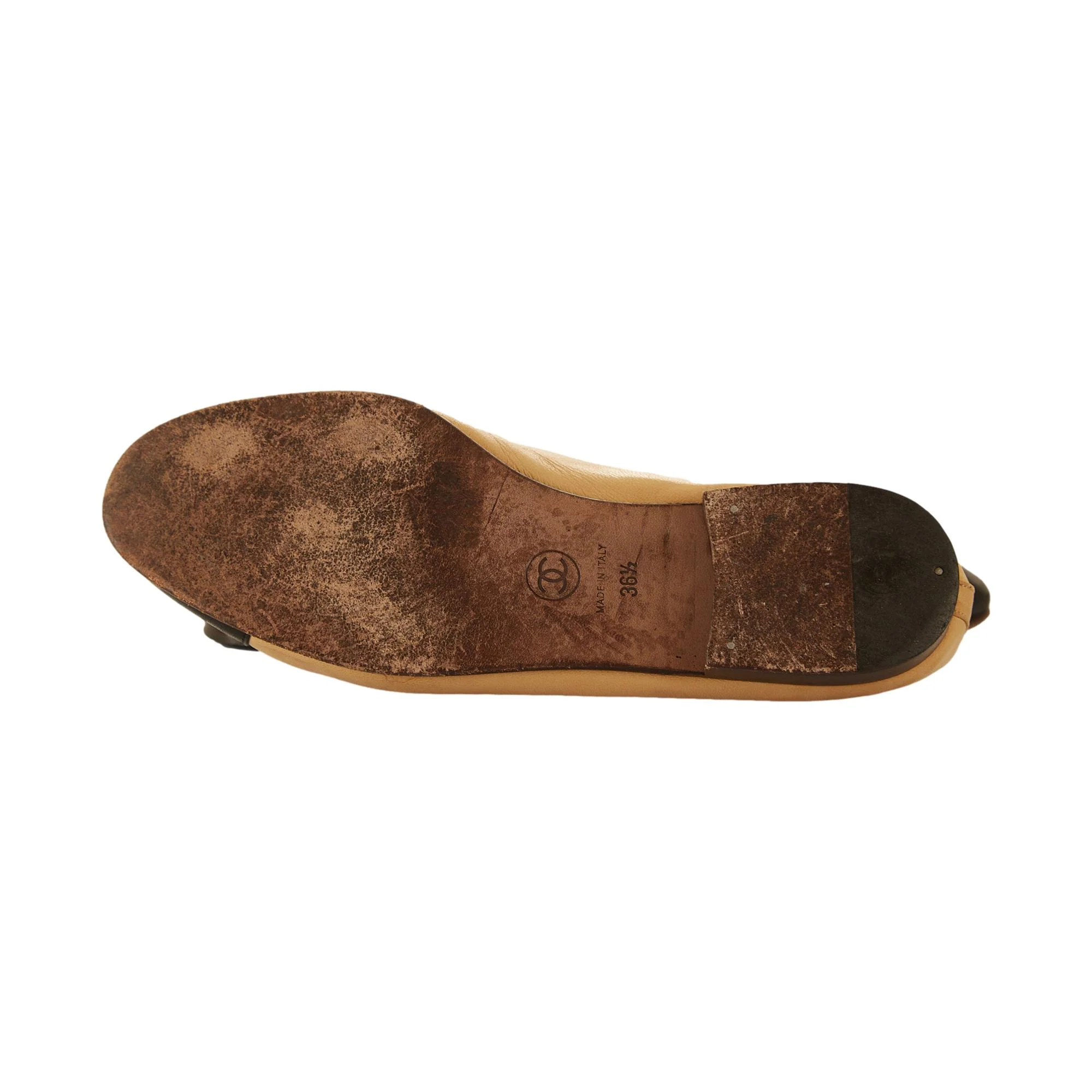 Chanel Tan and Black Logo Flats - Image 4