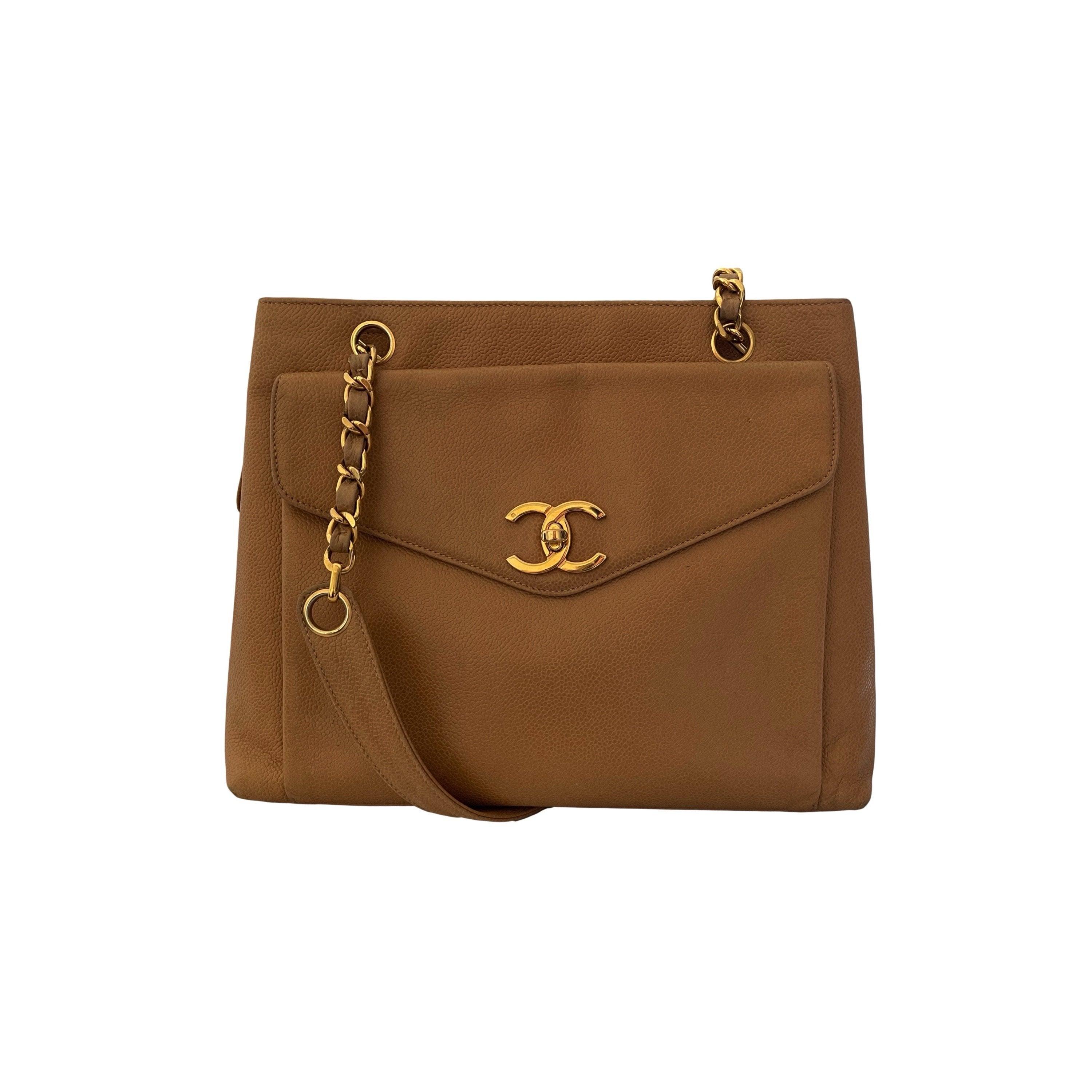 Chanel Tan Caviar Chain Tote