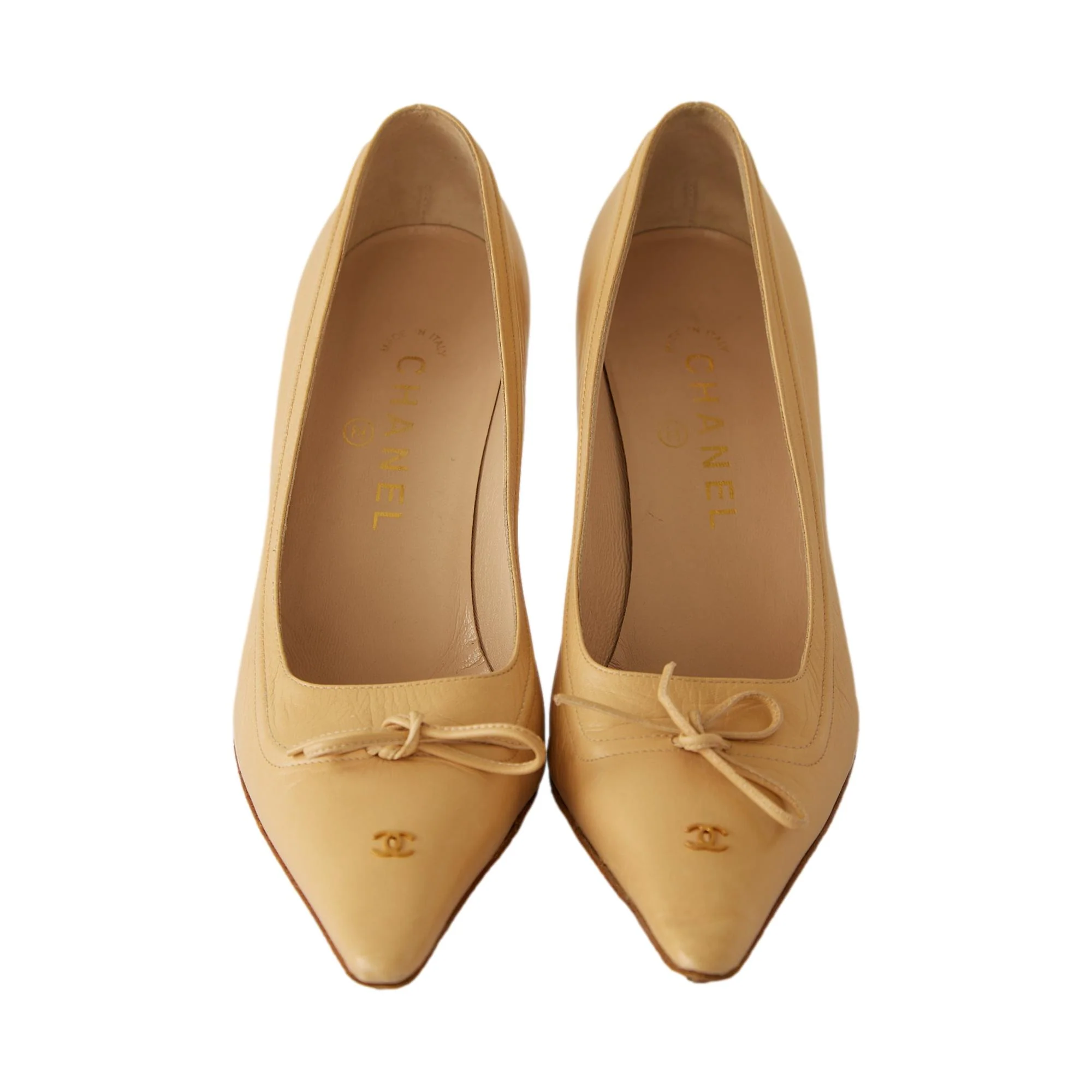 Chanel Tan Logo Bow Heels - Image 2