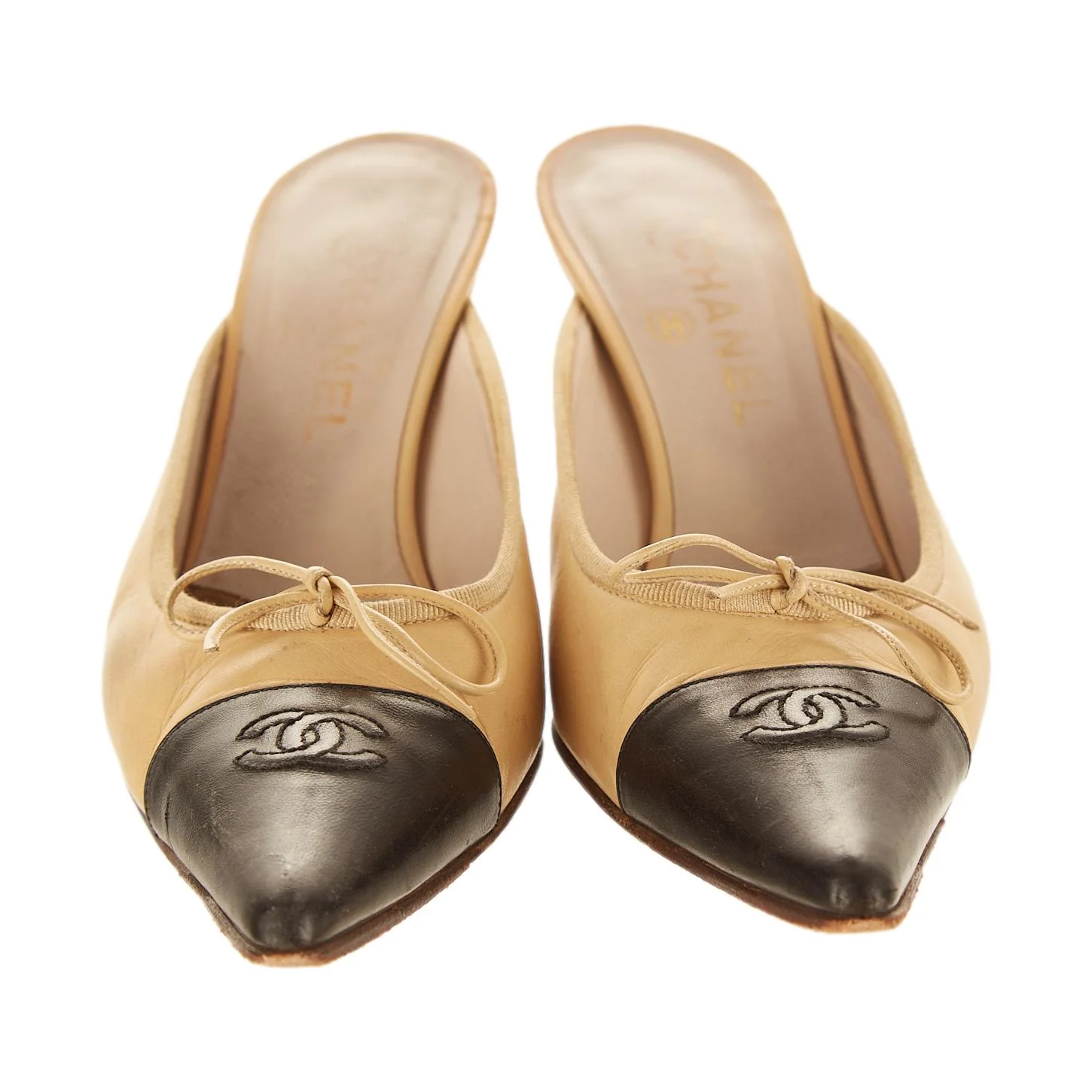 Chanel Tan Logo Kitten Heels - Image 2