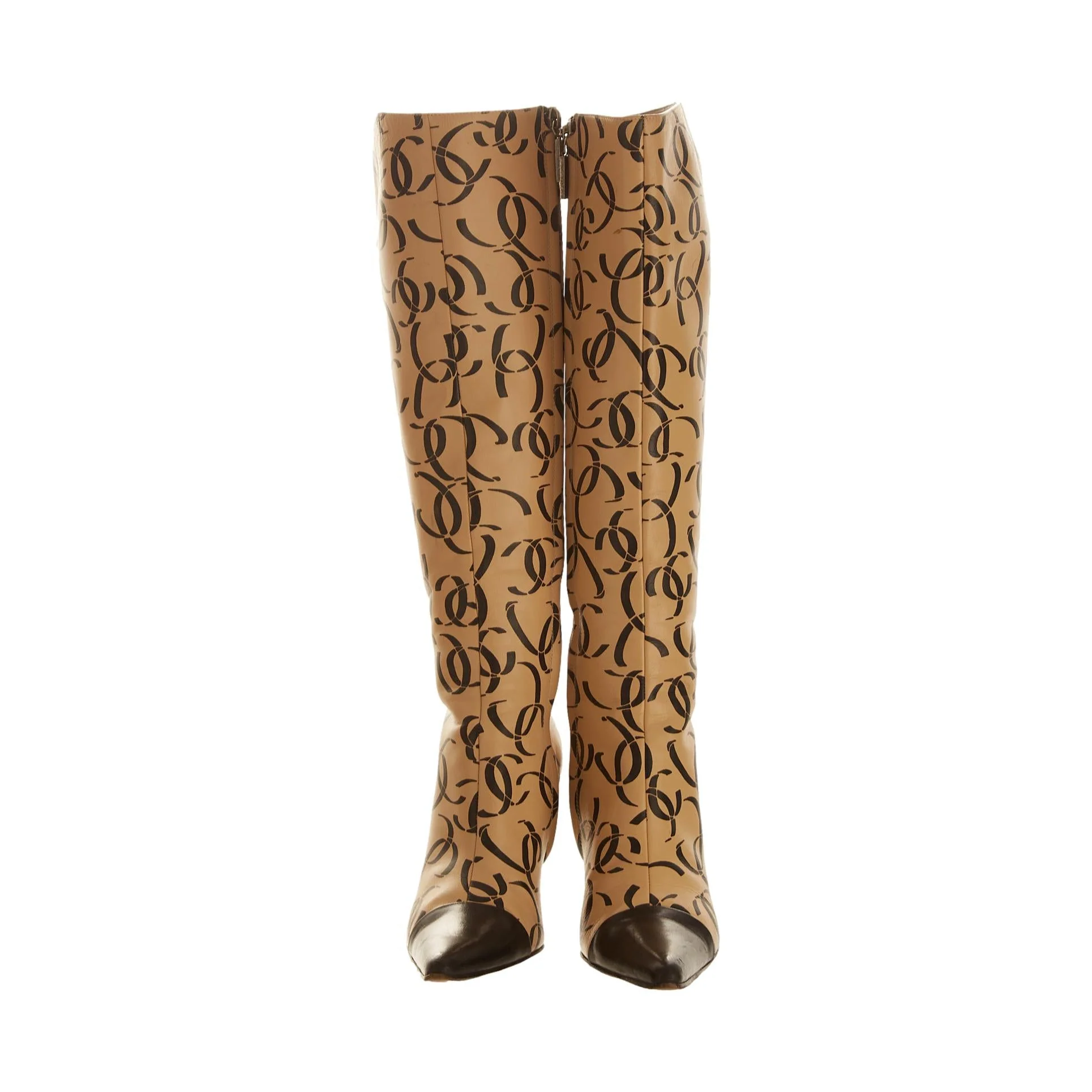 Chanel Tan Logo Knee High Boots - Image 2