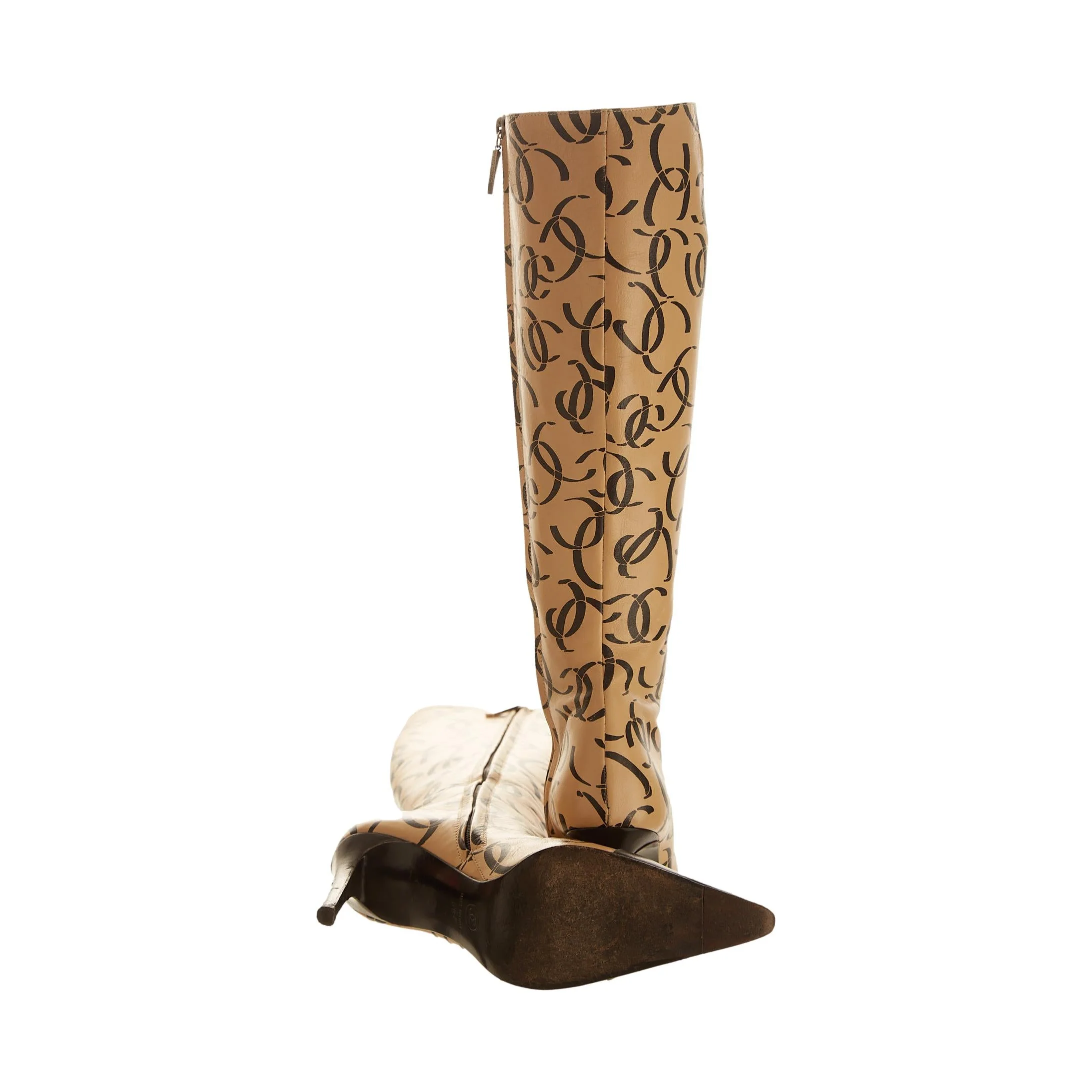 Chanel Tan Logo Knee High Boots - Image 3