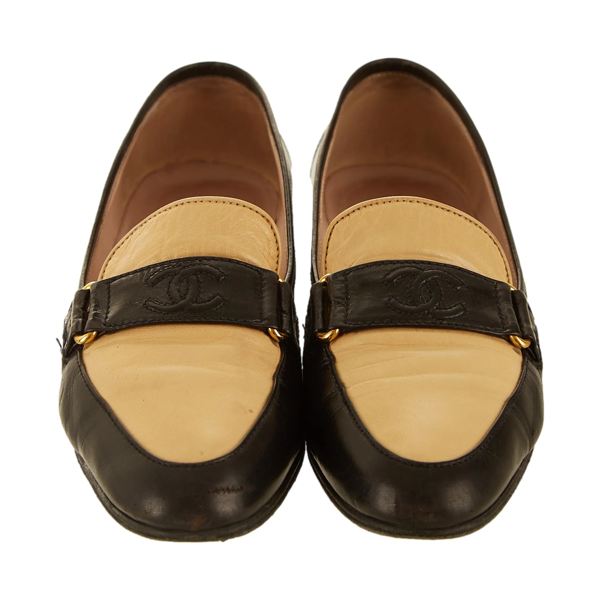 Chanel Tan Logo Loafers - Image 2