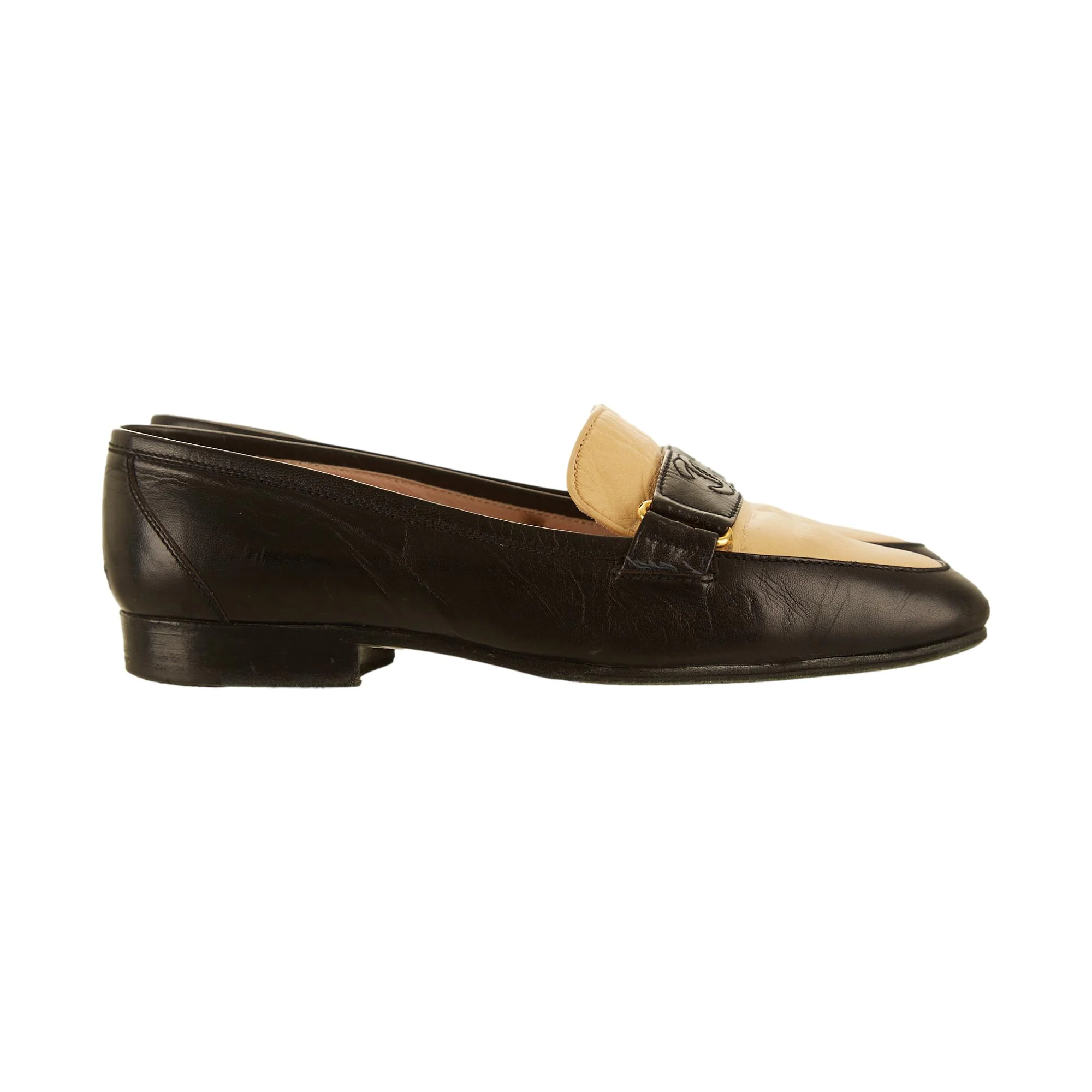Chanel Tan Logo Loafers - Image 3