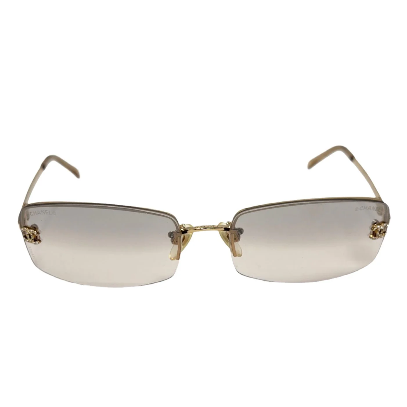 Chanel Tan Mini Rhinestone Rimless Sunglasses - Image 2