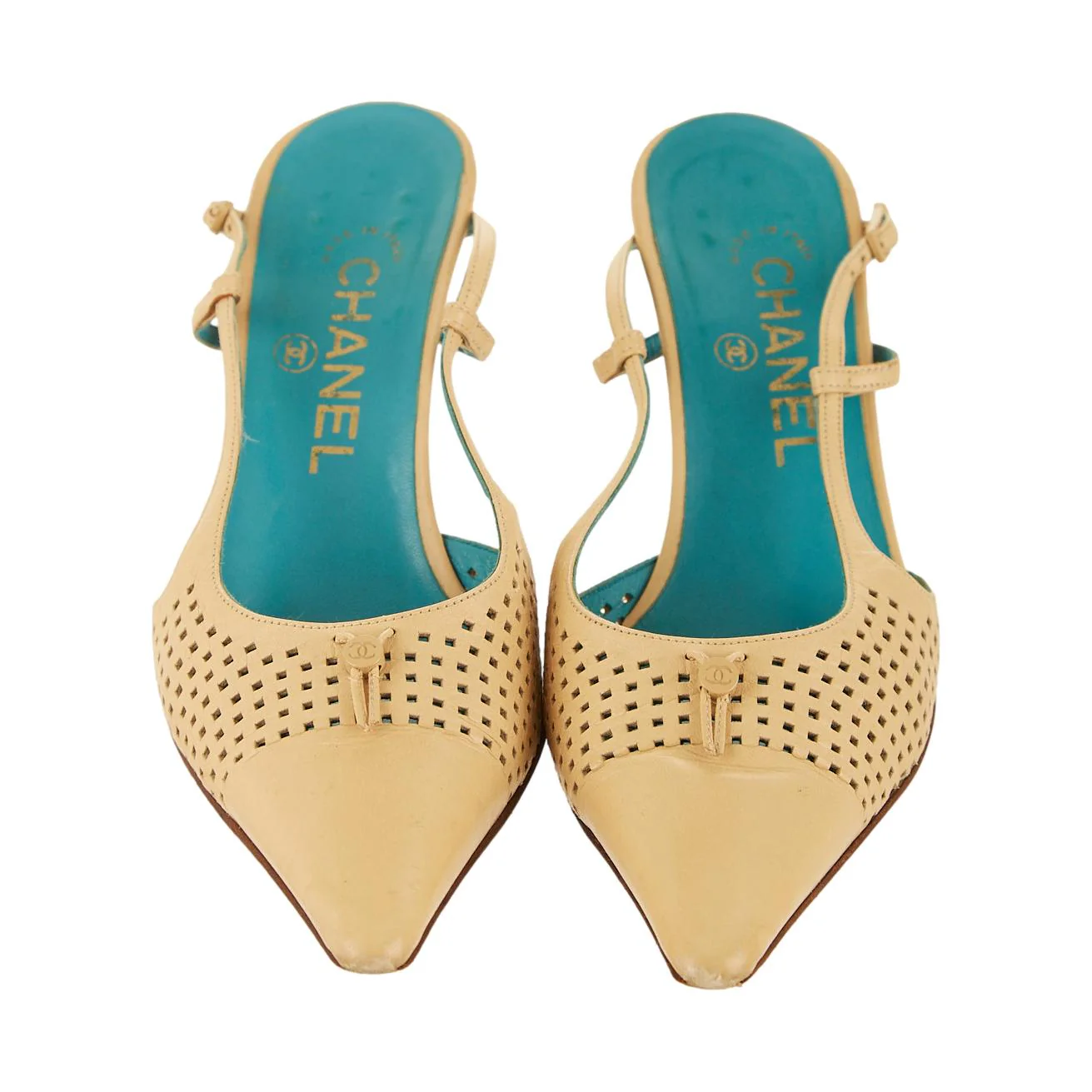 Chanel Tan Perforated Slingback Heels