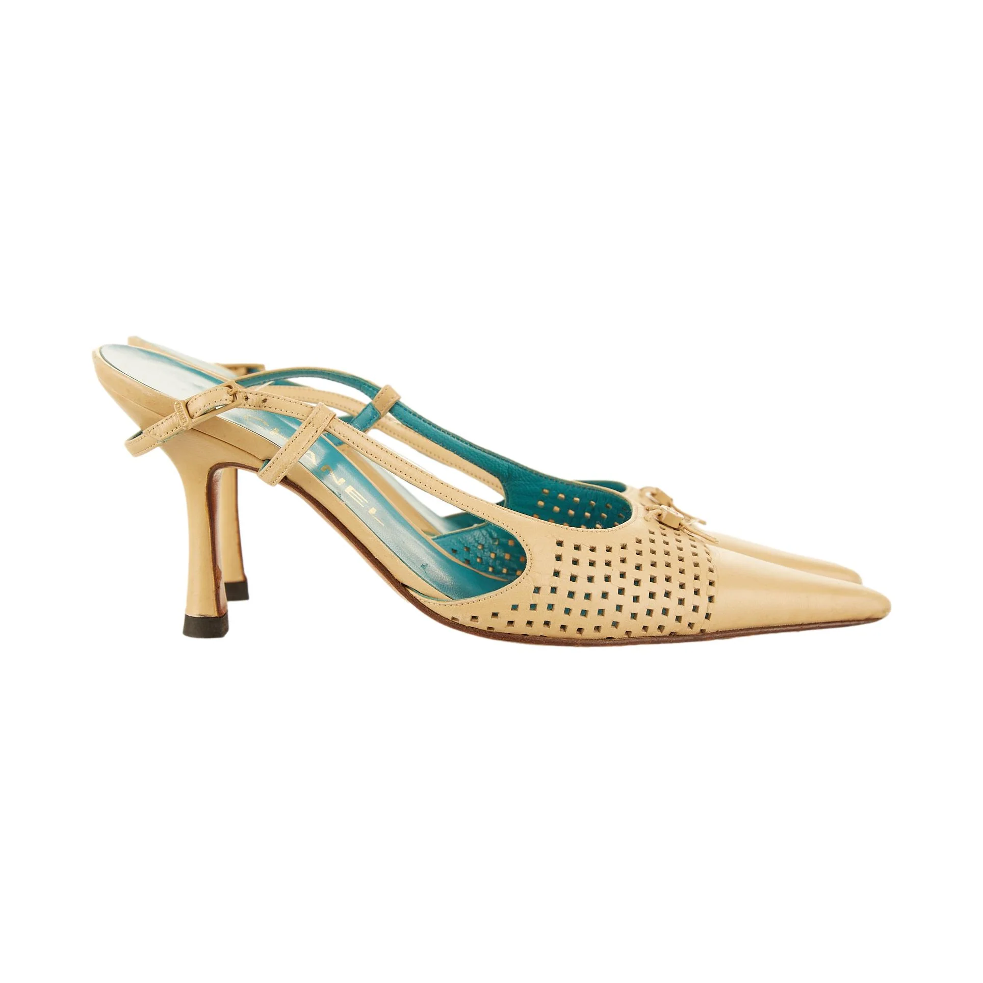 Chanel Tan Perforated Slingback Heels - Image 2