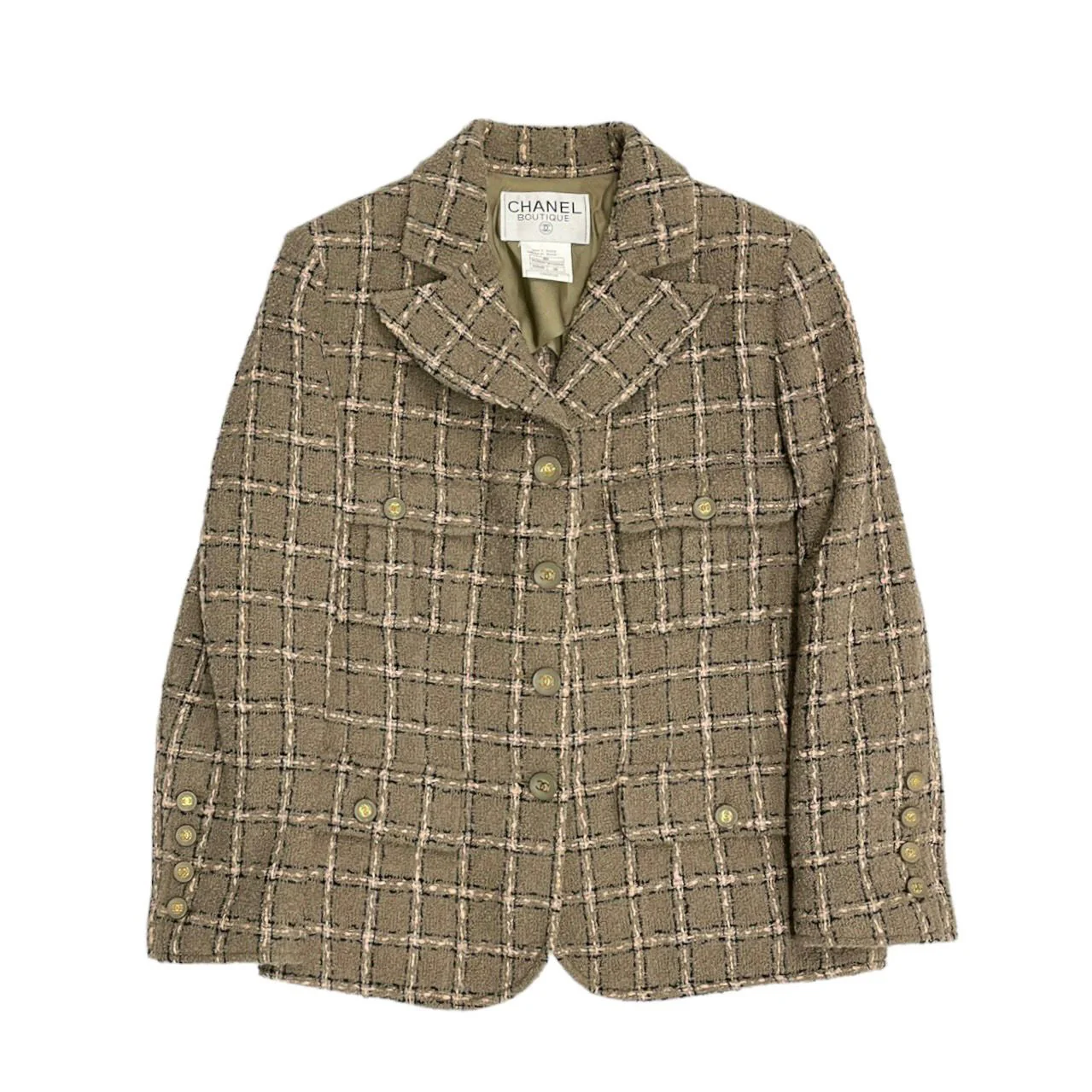 Chanel Tan Plaid Wool Blazer