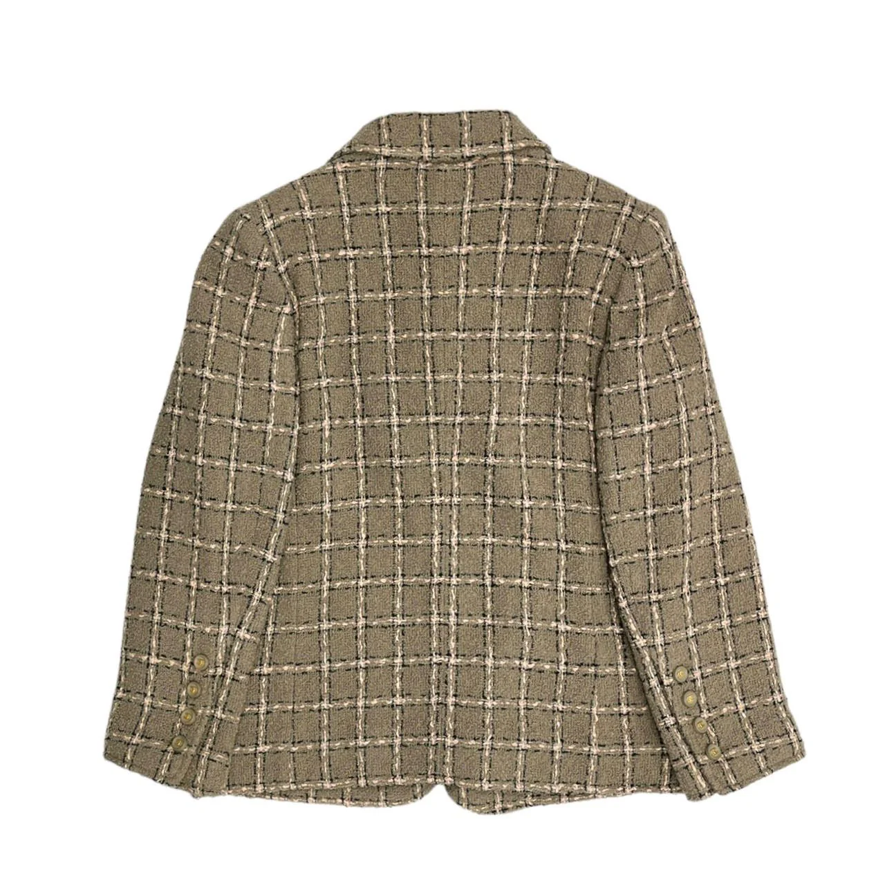 Chanel Tan Plaid Wool Blazer - Image 2