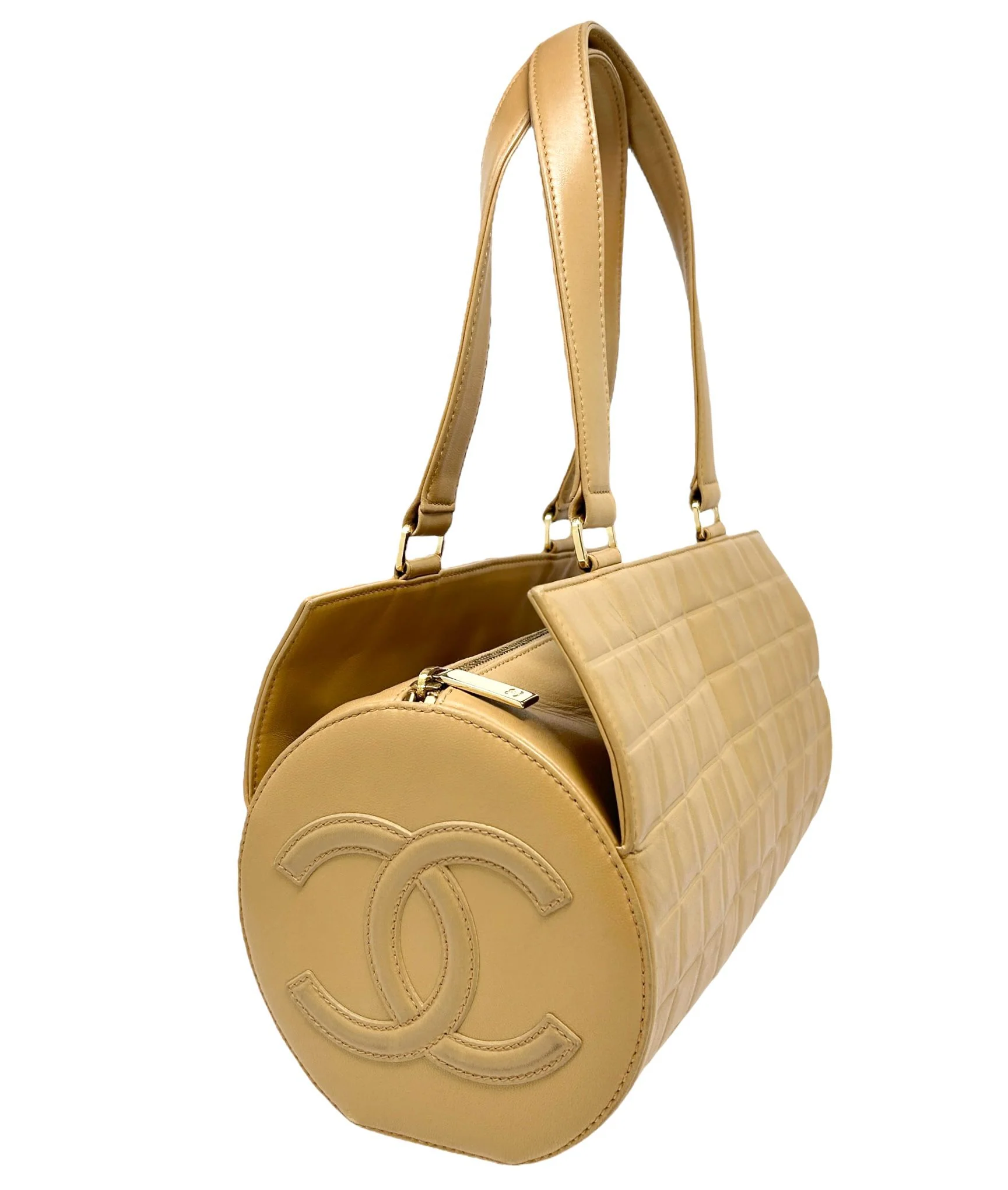 Chanel Tan Quilted Cylinder Bag - Image 3