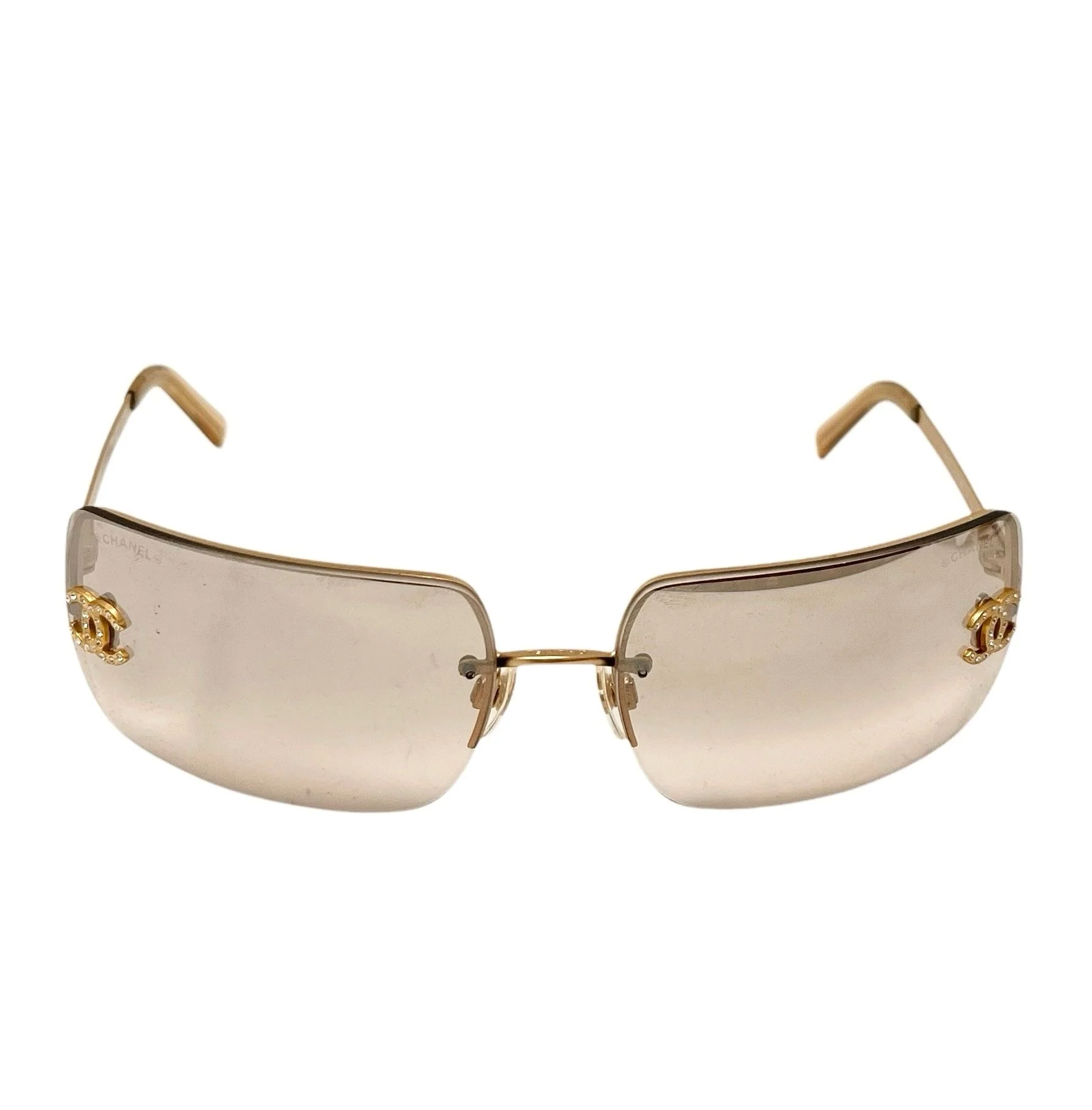 Chanel Tan Rhinestone Rimless Sunglasses - Image 2