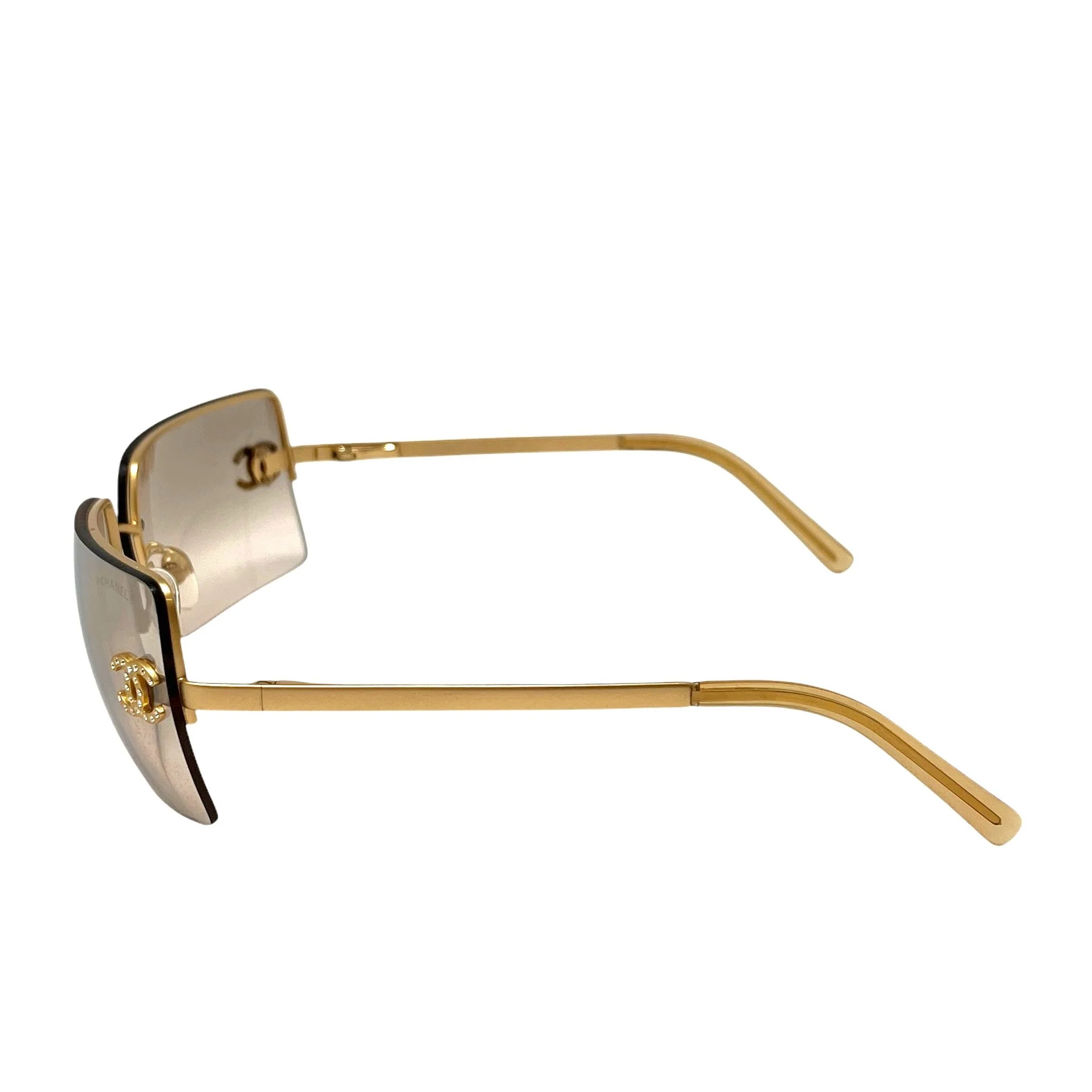 Chanel Tan Rhinestone Rimless Sunglasses - Image 3