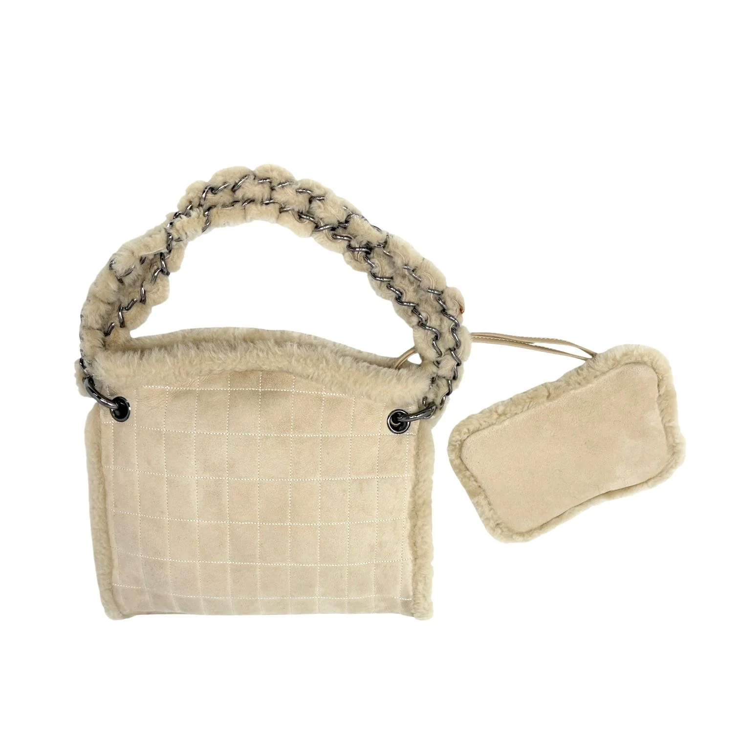 Chanel Tan Shearling Chain Shoulder Bag - Image 2