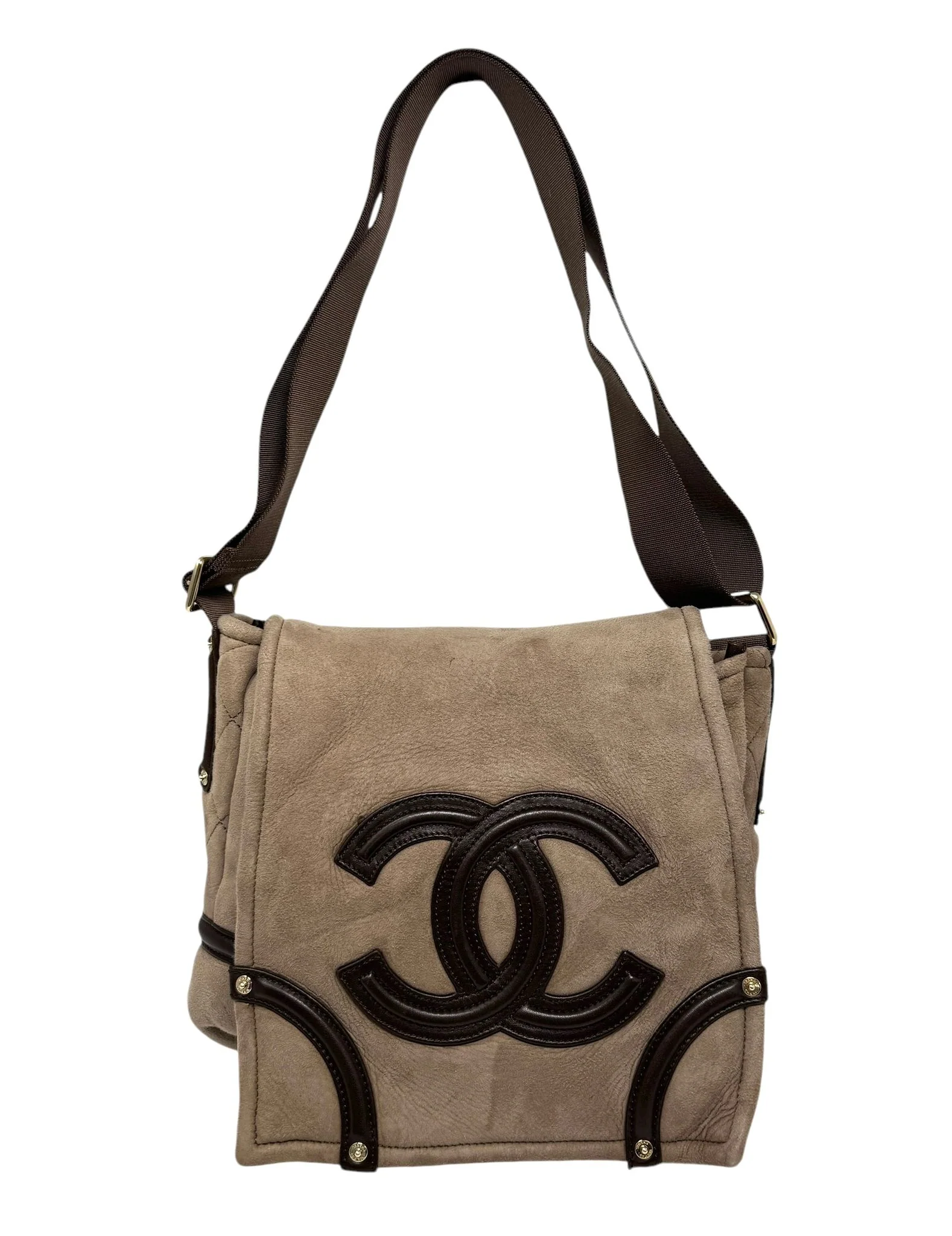 Chanel Tan Suede Messenger Bag - Image 3