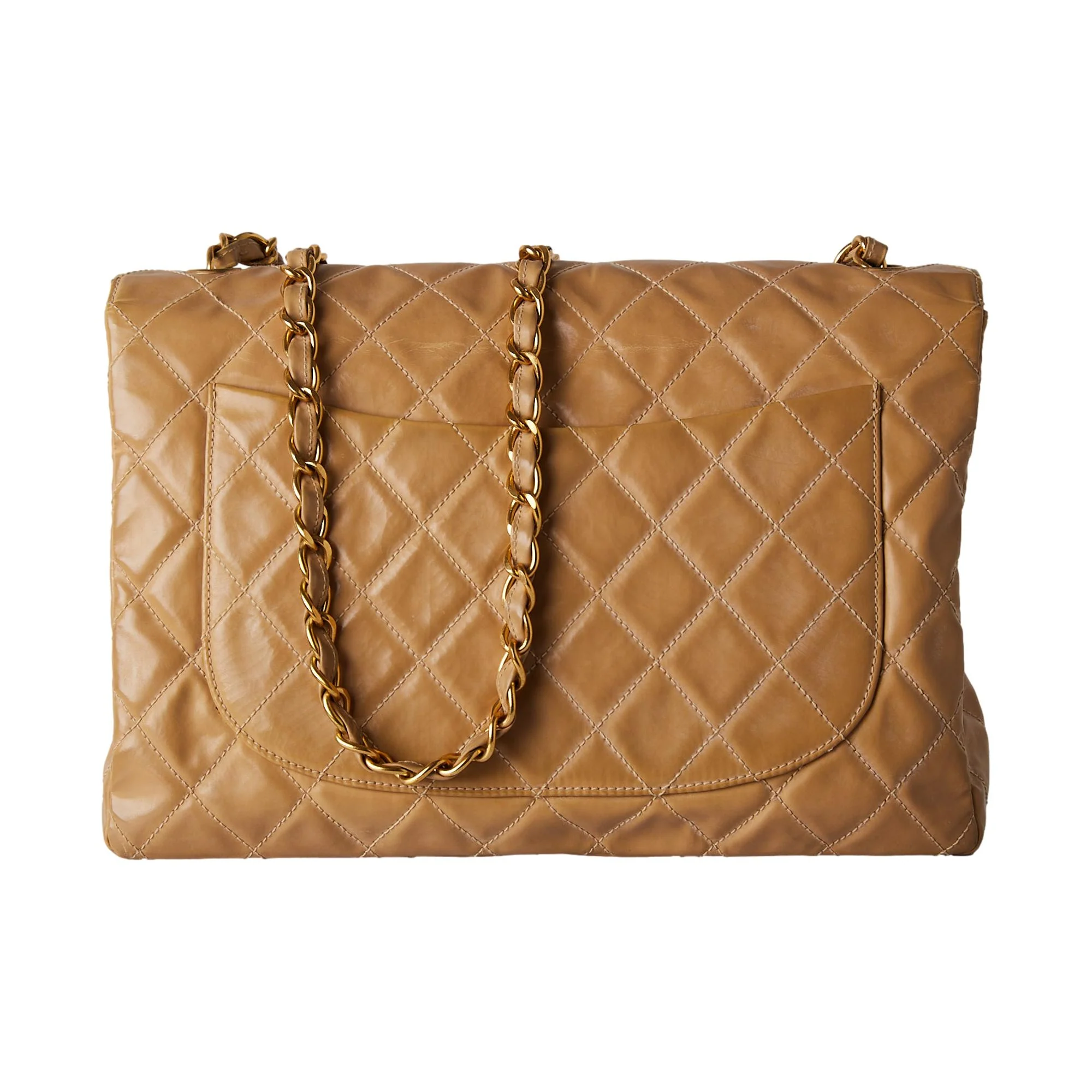 Chanel Tan Vinyl Large Flap Bag - Image 2