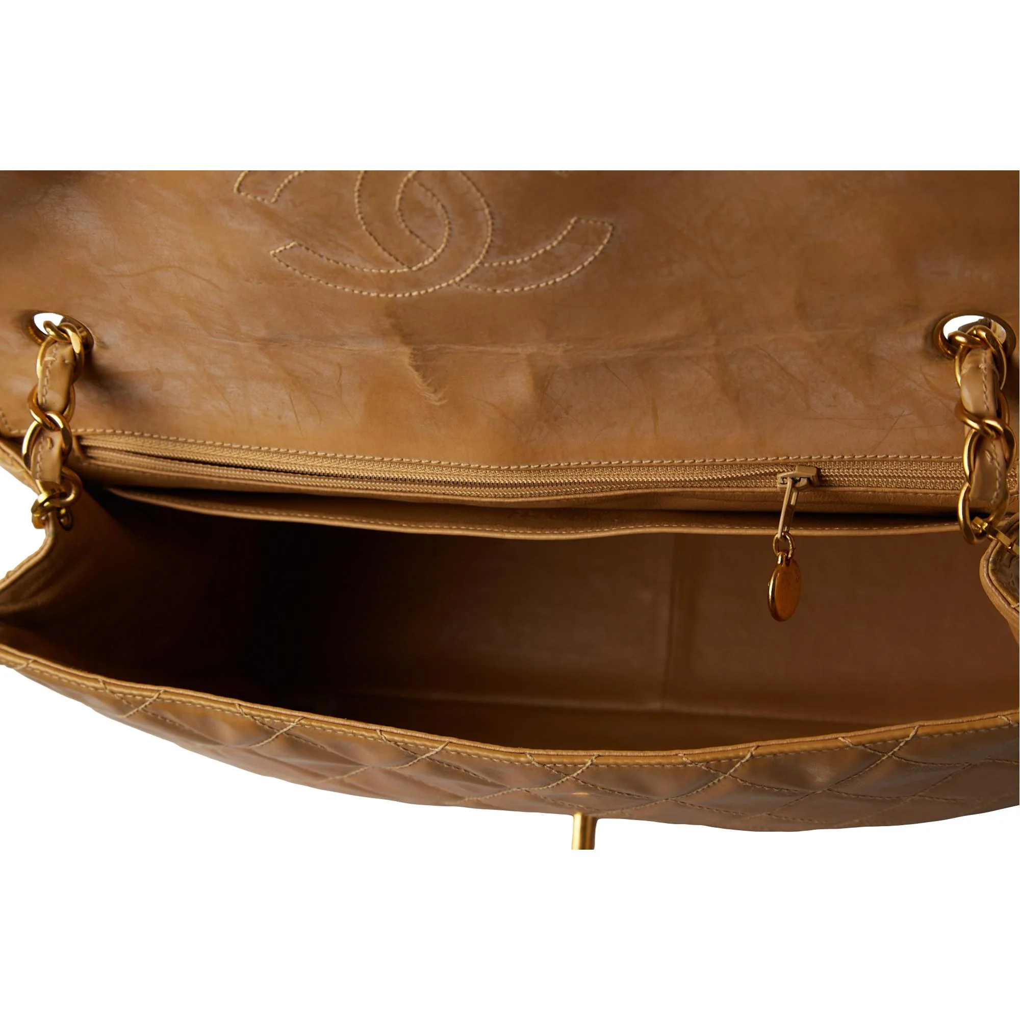 Chanel Tan Vinyl Large Flap Bag - Image 4