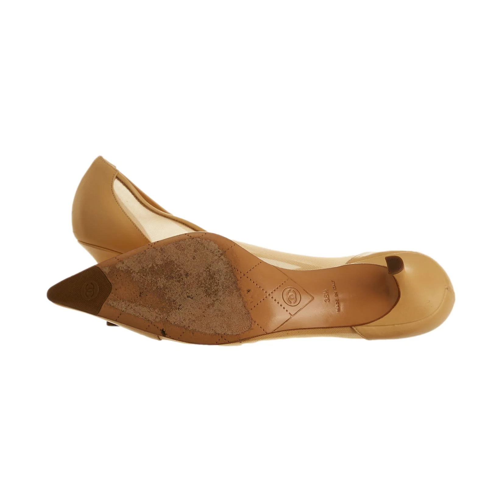 Chanel Tan Mesh Logo Heels - Image 3