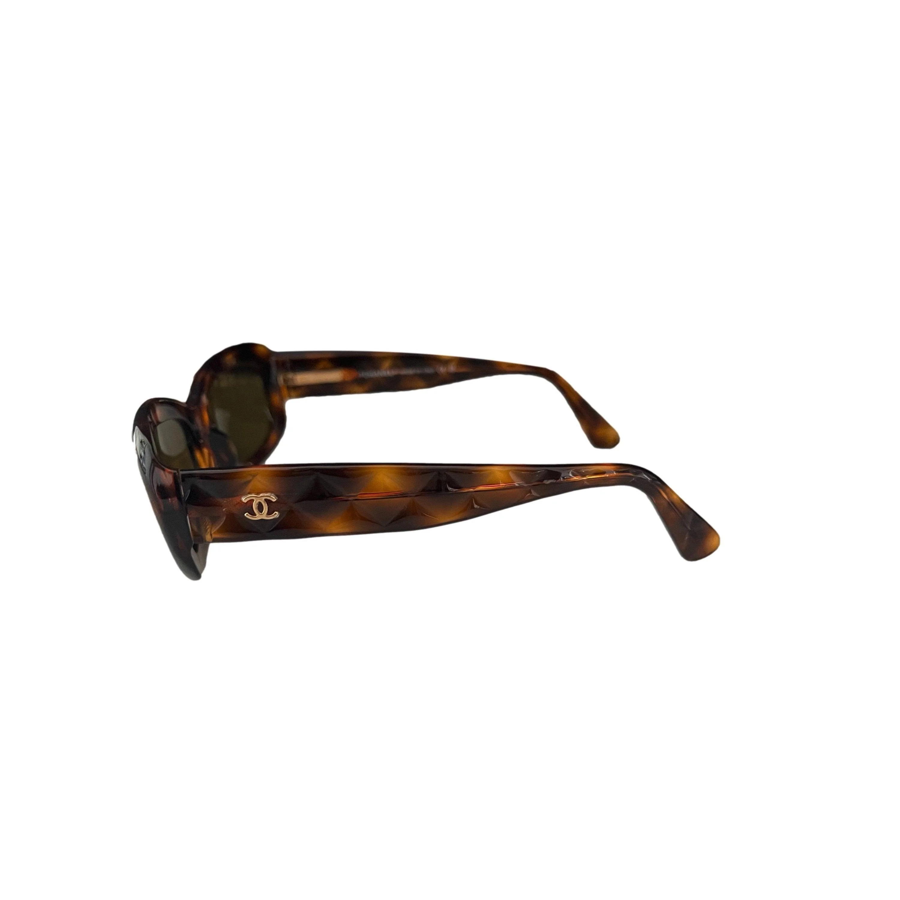 Chanel Tortoise Quilted Logo Sunglasses - Image 3