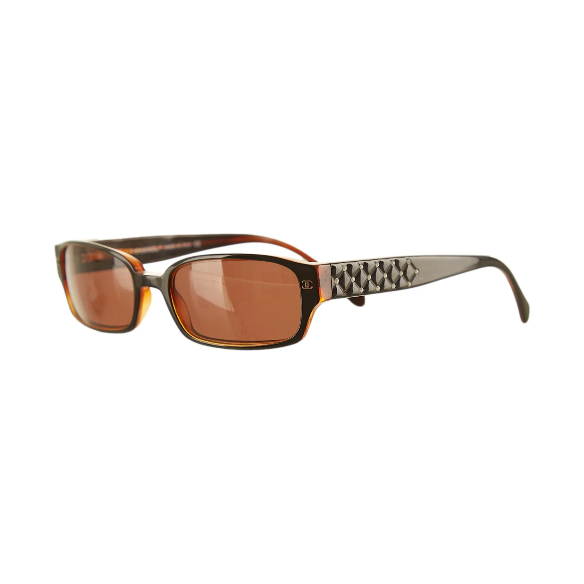 Chanel Tortoise Quilted Rhinestone Logo Sunglasses