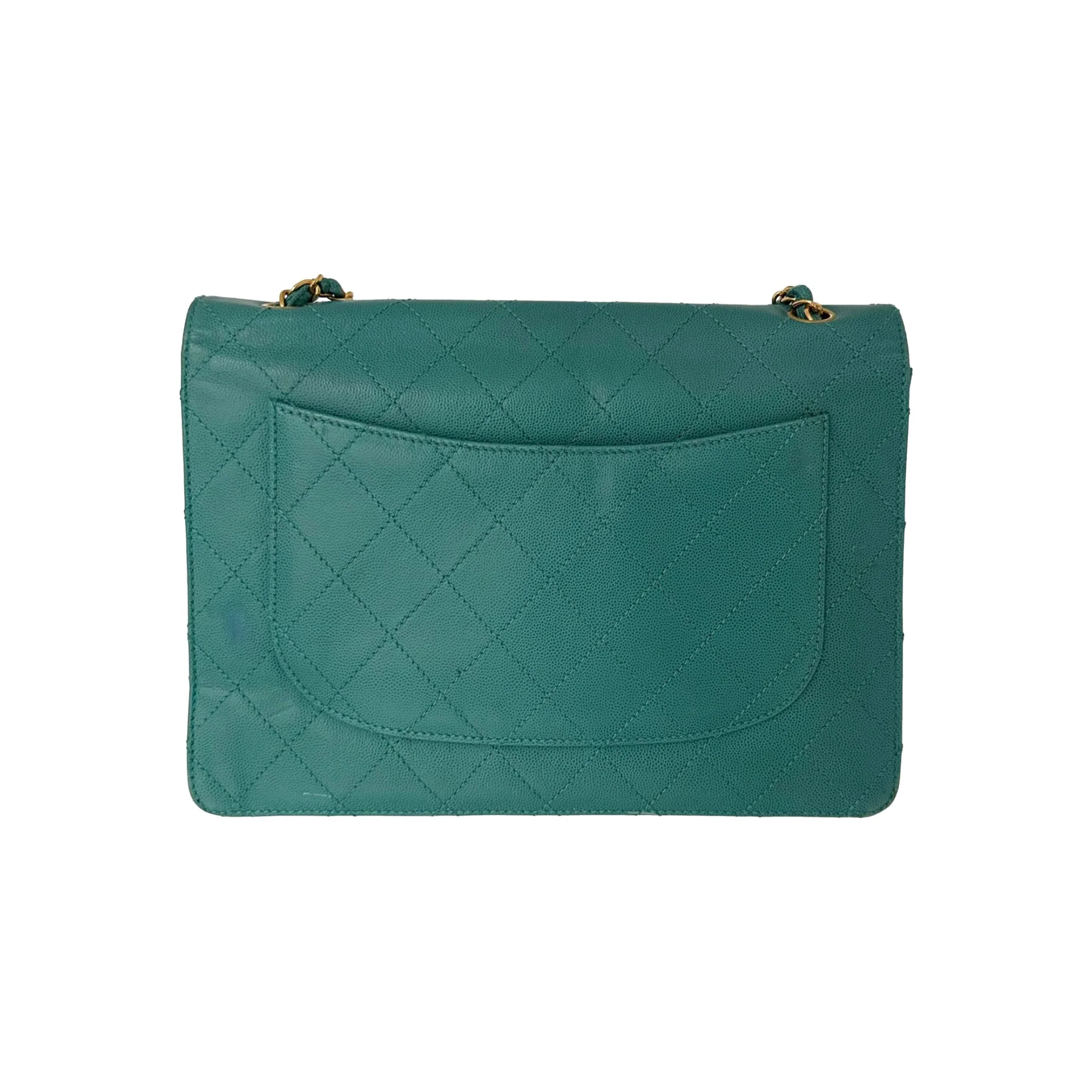 Chanel Turquoise Caviar Jumbo Flap Bag - Image 3