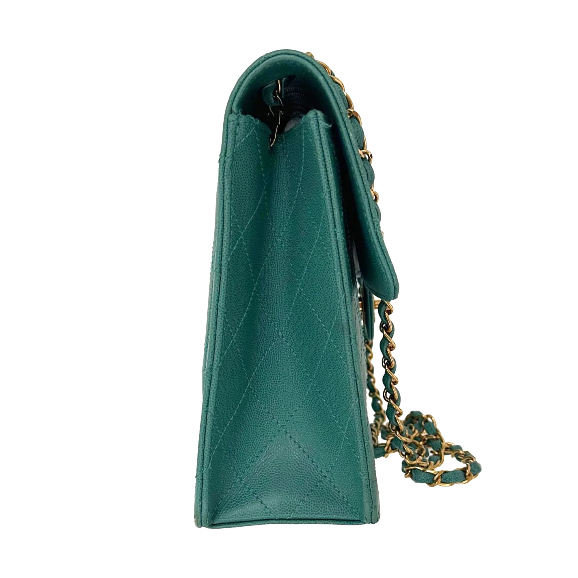 Chanel Turquoise Caviar Jumbo Flap Bag - Image 4