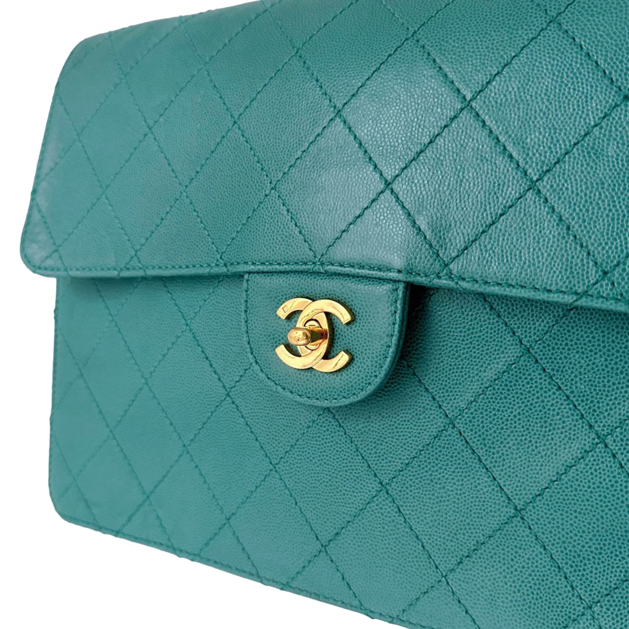 Chanel Turquoise Caviar Jumbo Flap Bag - Image 5