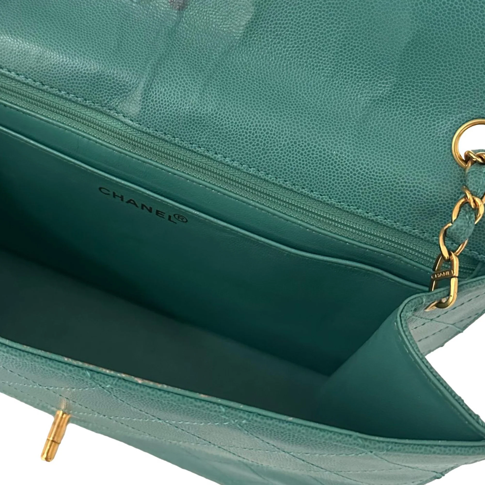 Chanel Turquoise Caviar Jumbo Flap Bag - Image 6