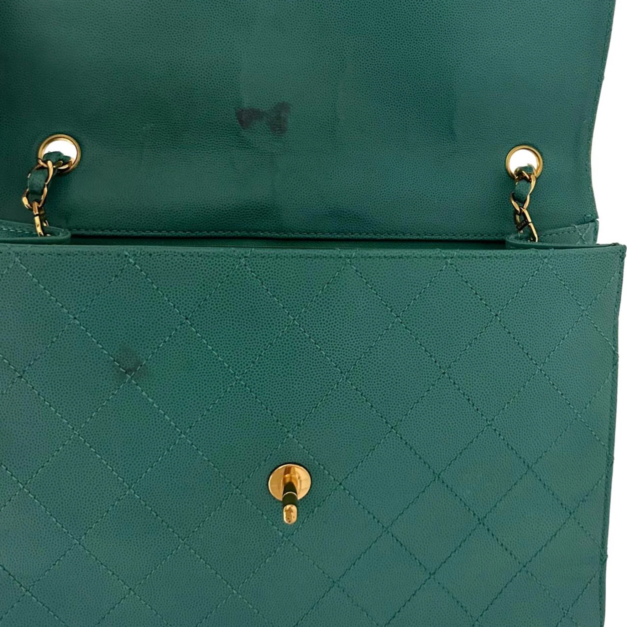 Chanel Turquoise Caviar Jumbo Flap Bag - Image 7