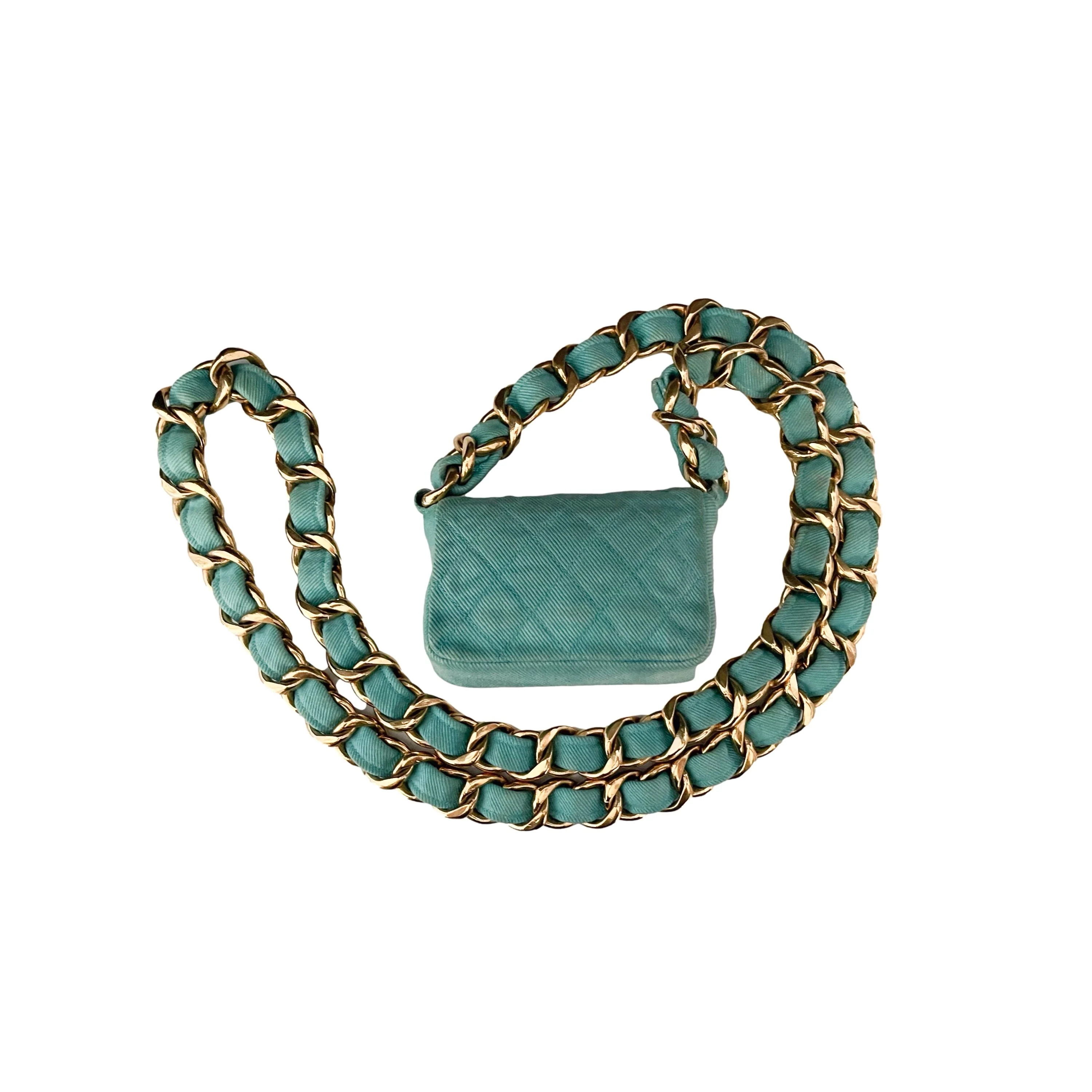 Chanel Turquoise Micro Chain Crossbody - Image 2