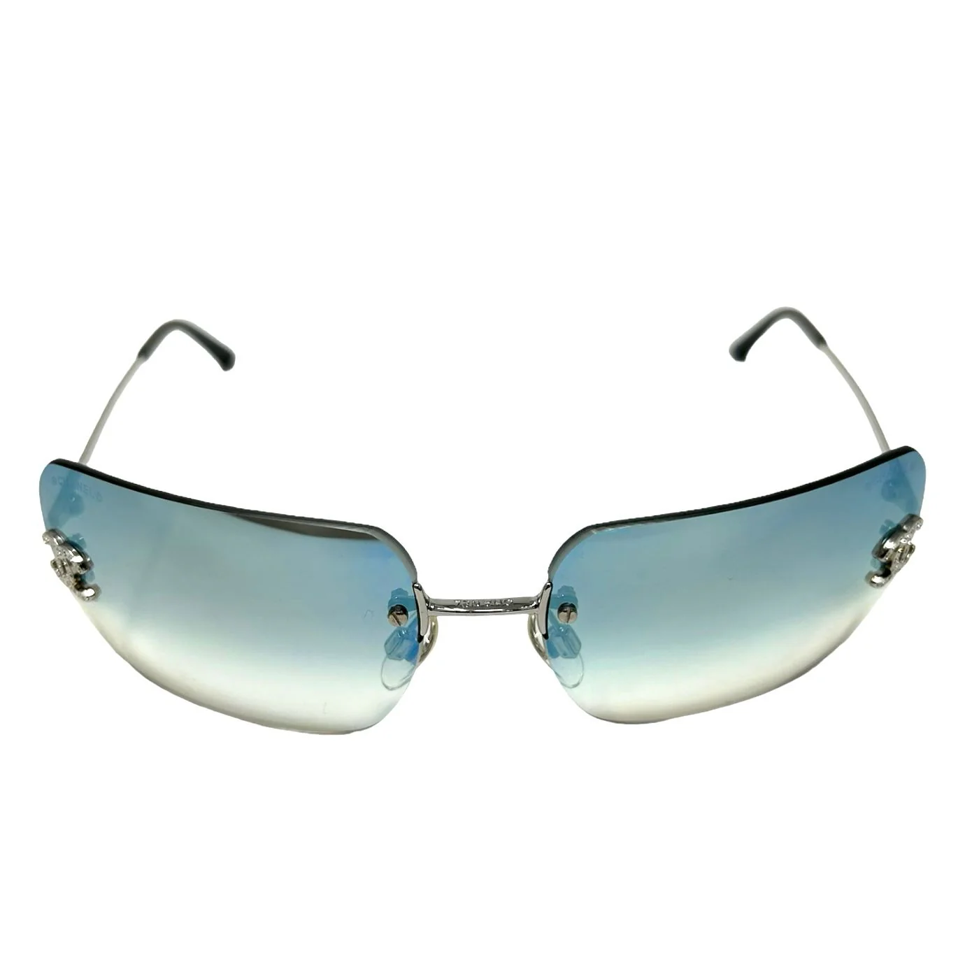 Chanel Turquoise Rhinestone Logo Sunglasses - Image 2