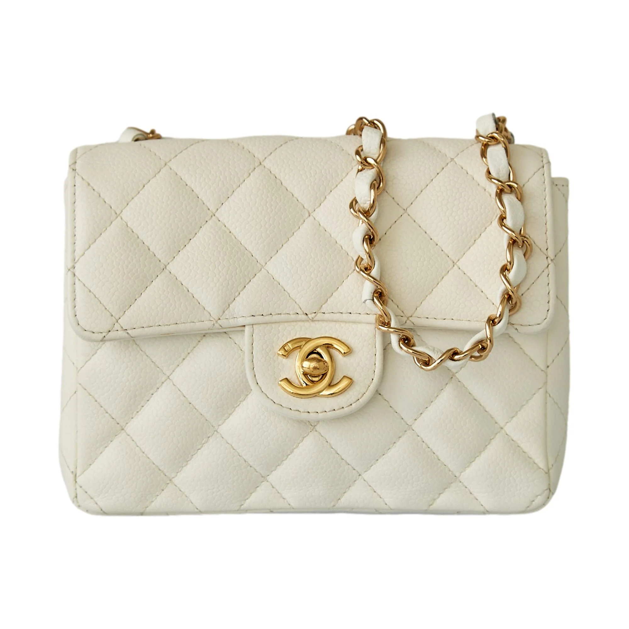 Chanel White Caviar Square Mini Flap Bag