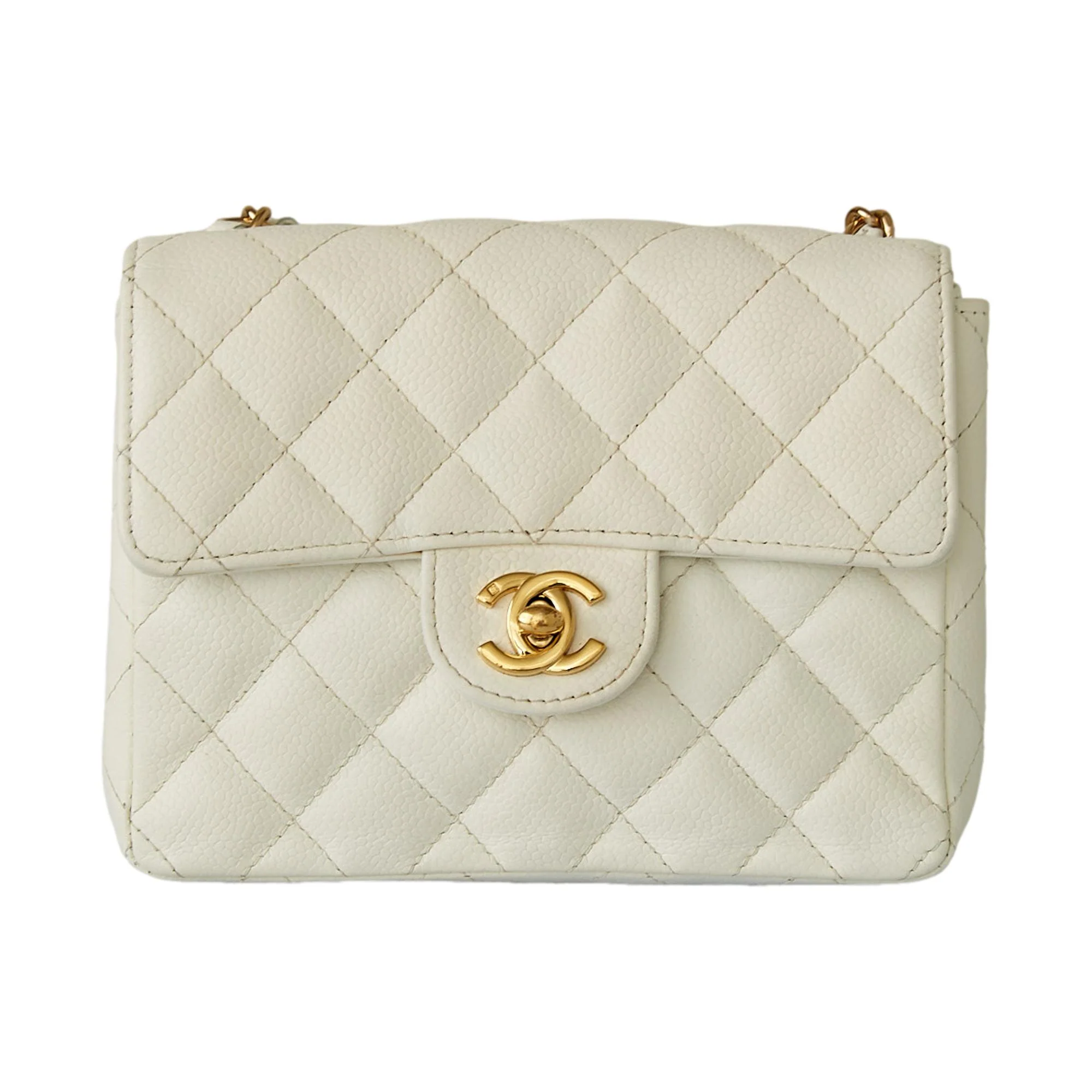 Chanel White Caviar Square Mini Flap Bag - Image 2