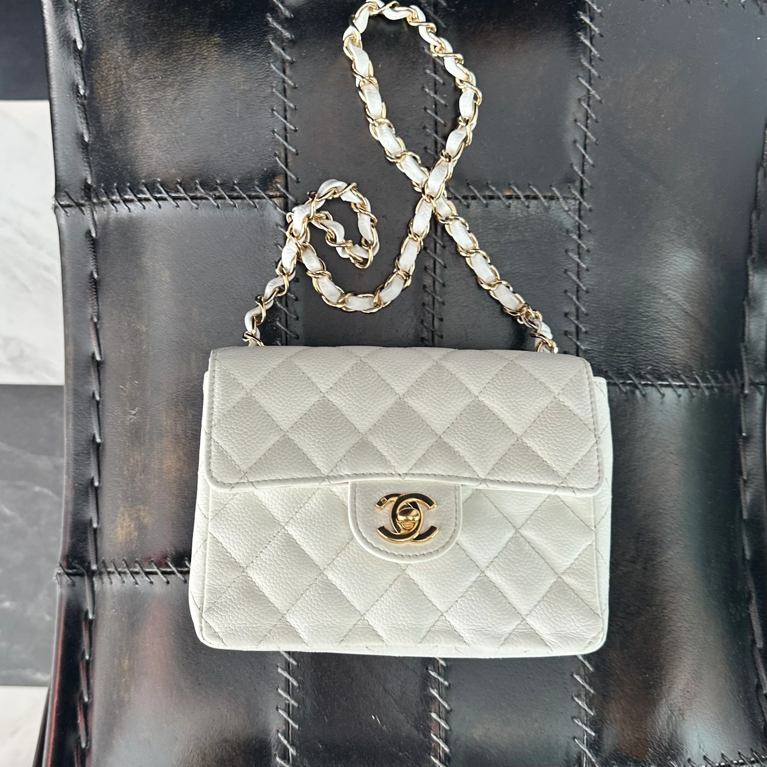 Chanel White Caviar Square Mini Flap Bag - Image 6