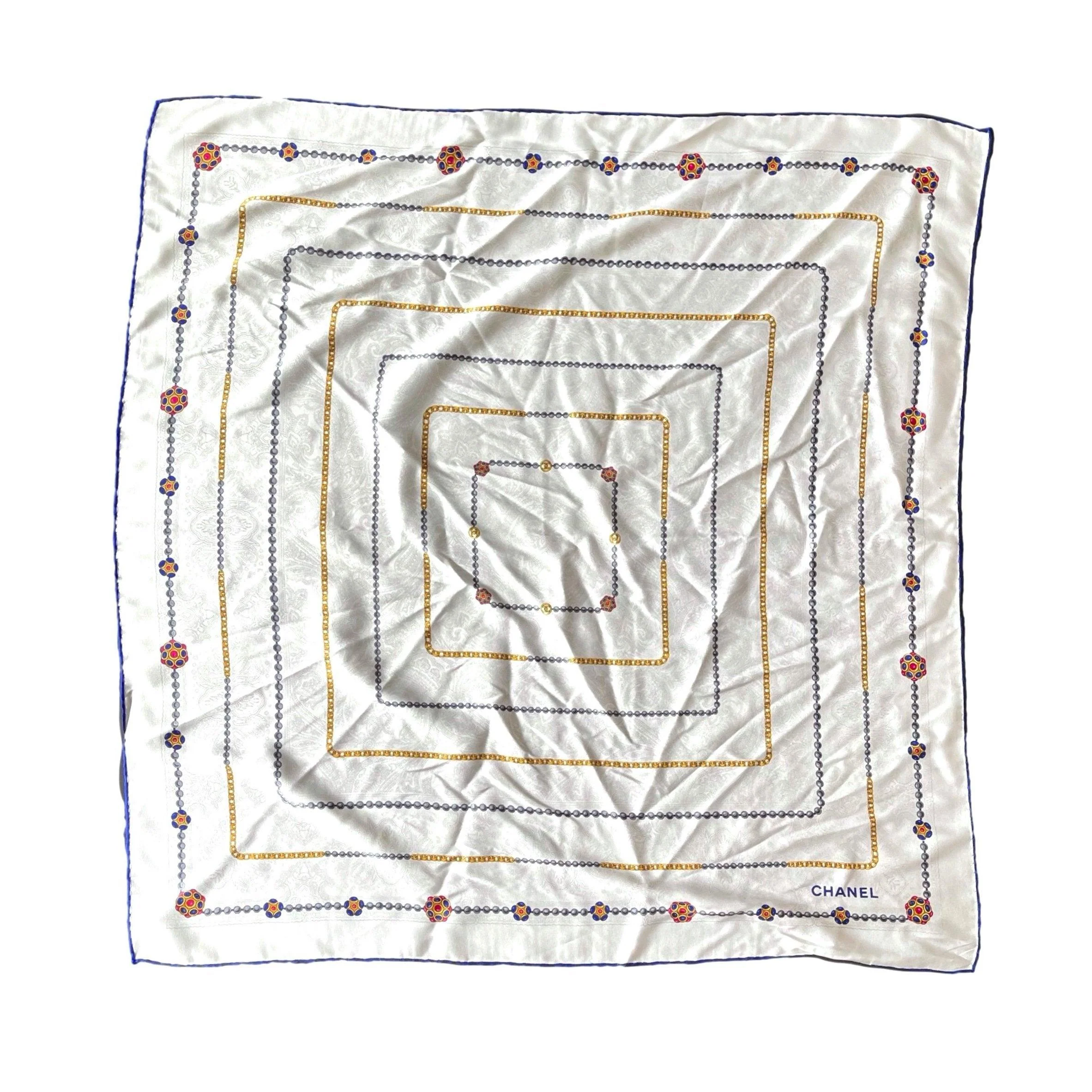 Chanel White Chain Silk Scarf