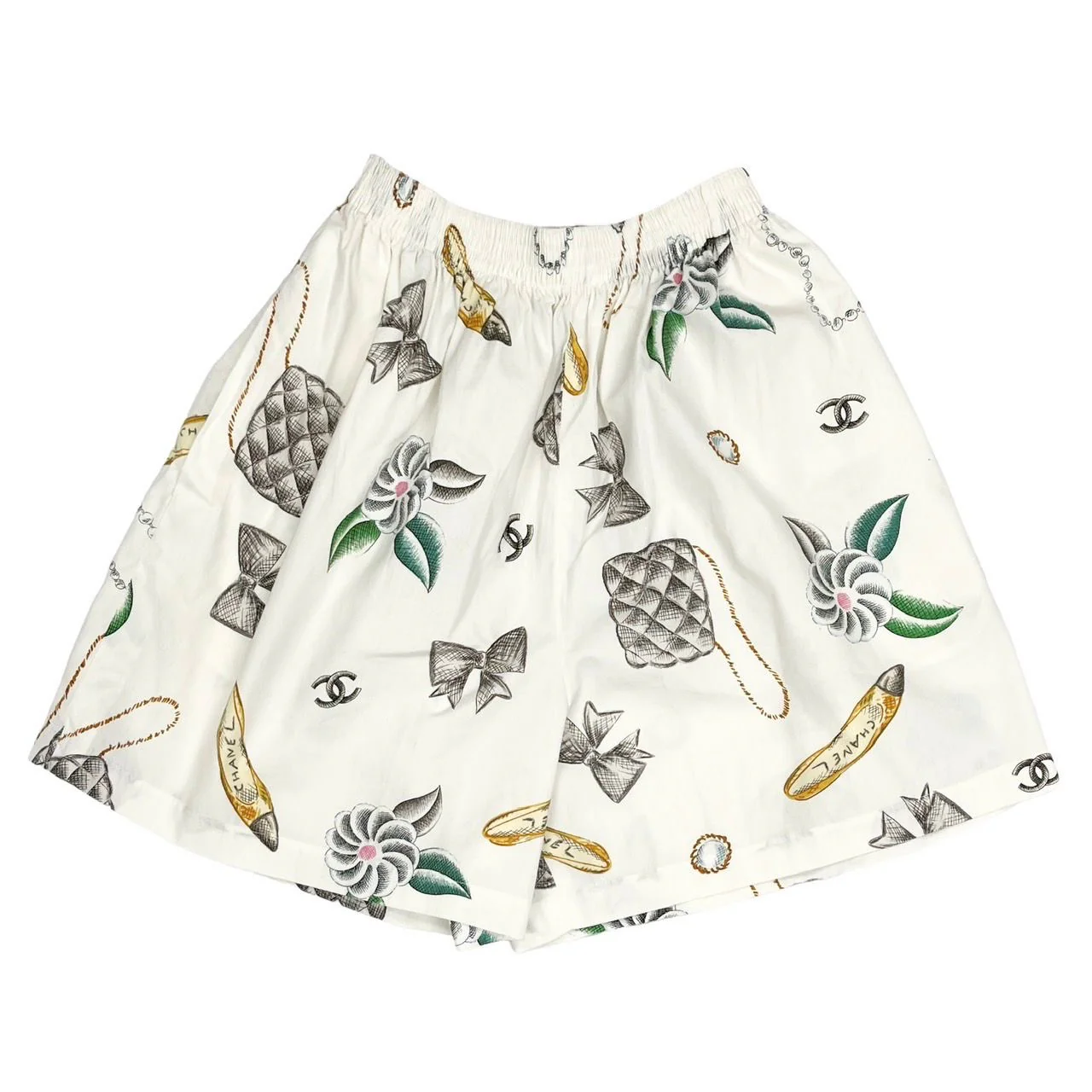 Chanel White Icon Print Cotton Shorts - Image 2