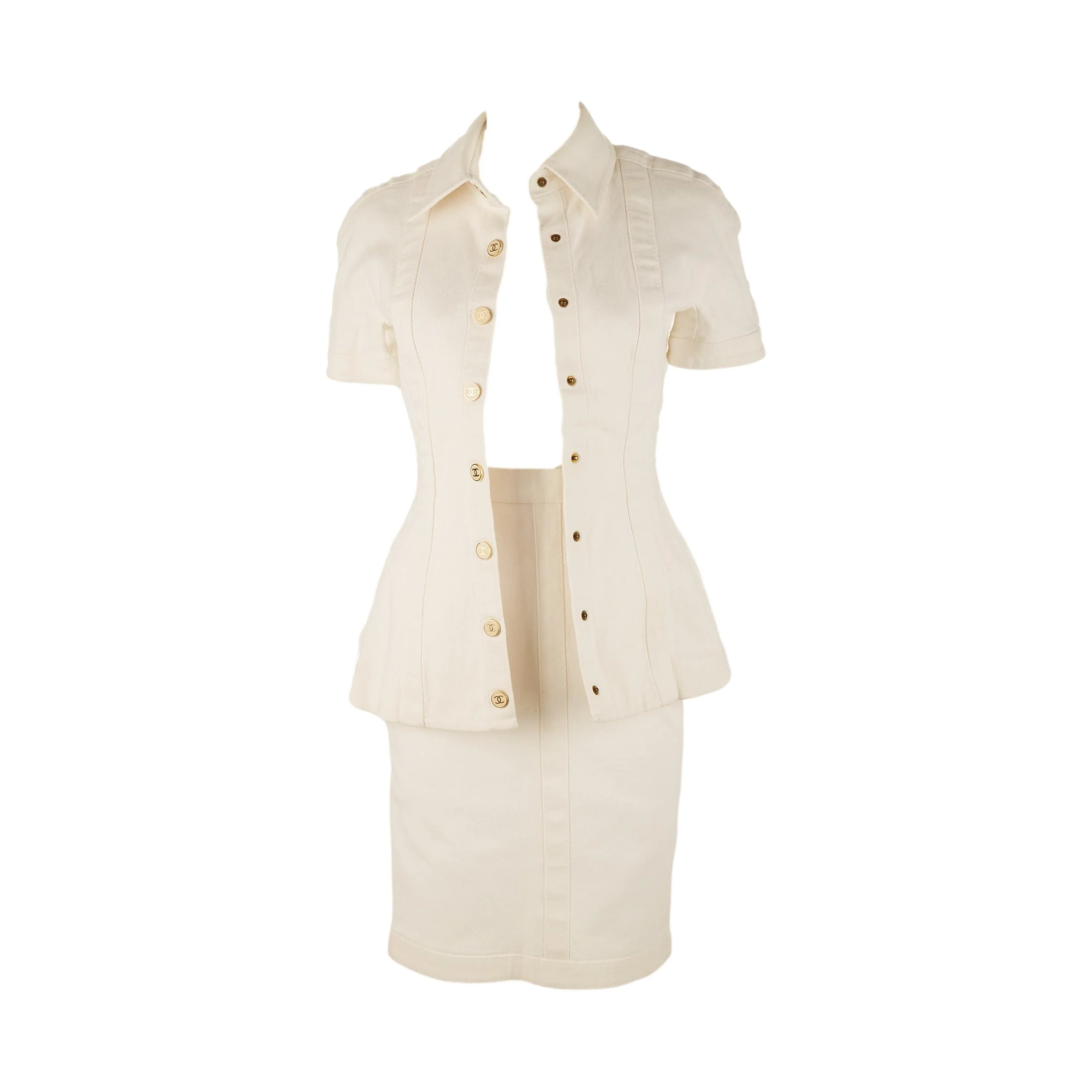 Chanel White Denim Skirt Set