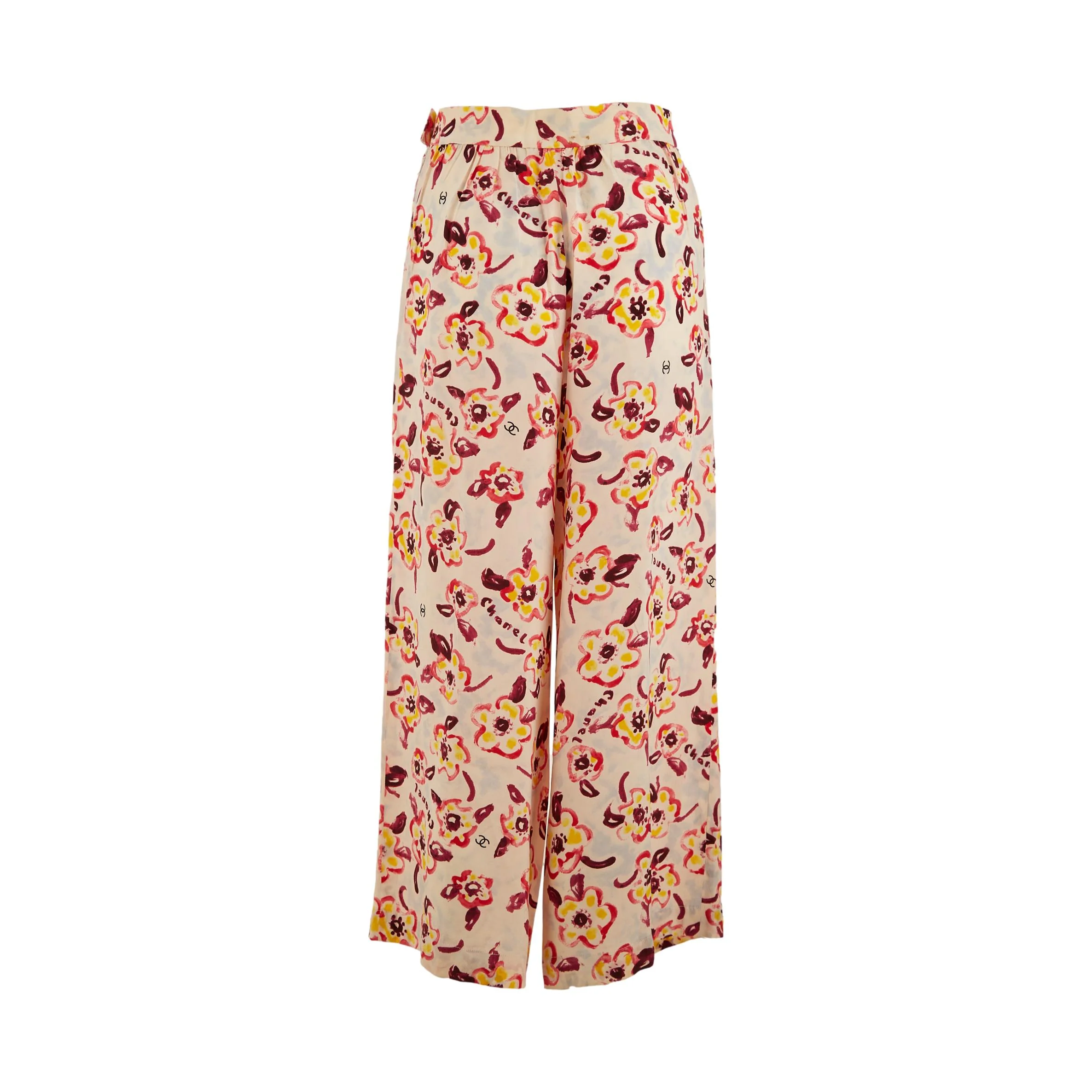 Chanel White Floral Logo Print Logo Pants - Image 2