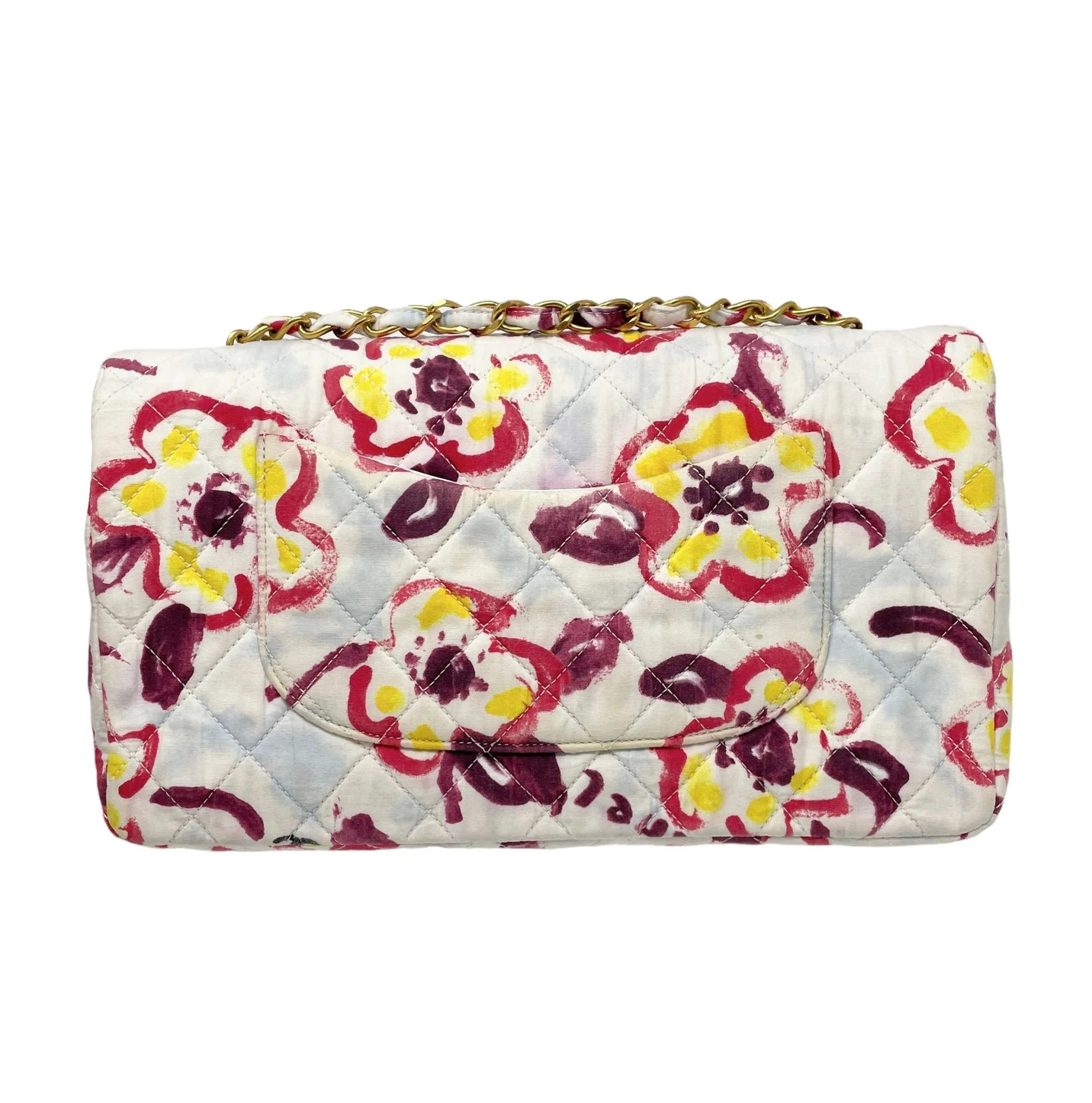 Chanel White Floral Canvas Flap Bag - Image 4