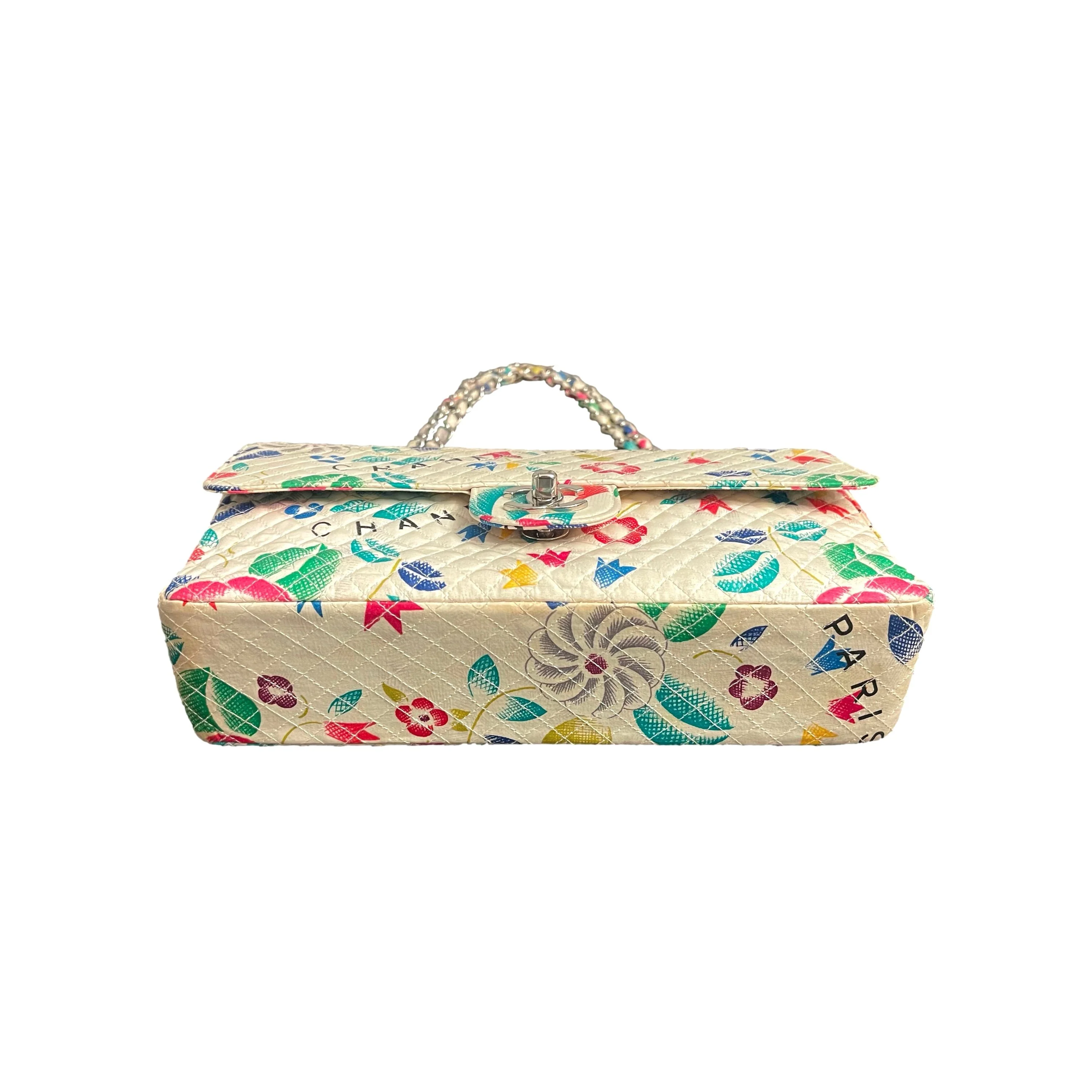 Chanel White Floral Canvas Flap Bag - Image 2