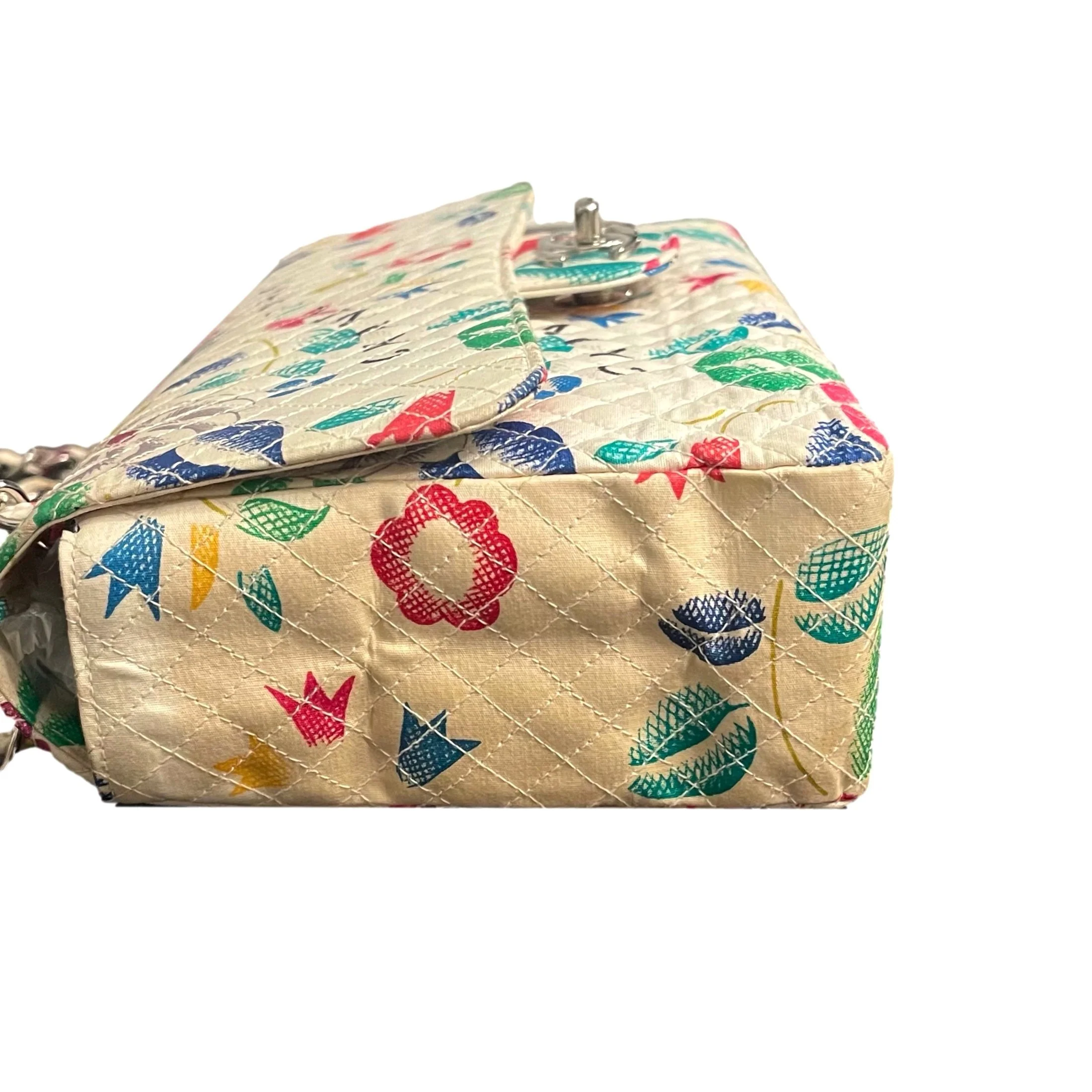 Chanel White Floral Canvas Flap Bag - Image 4